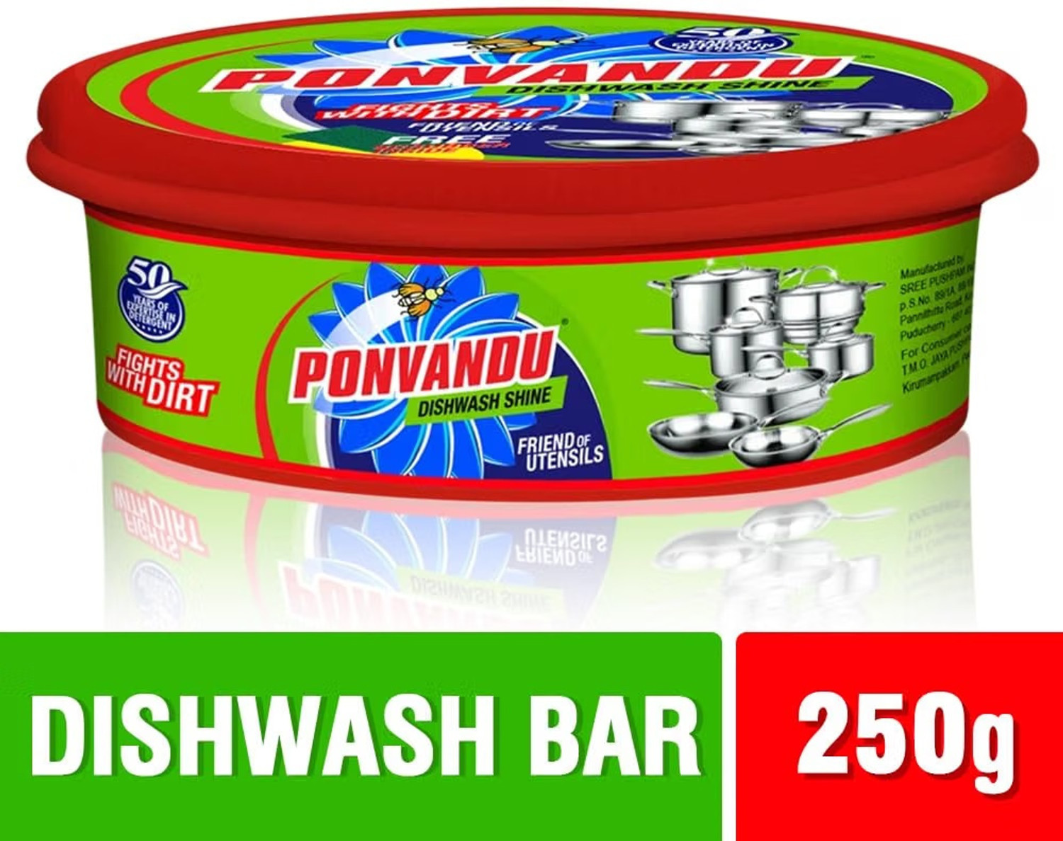 Image of Ponvandu Dishwash Bar 250g Pack of 3 Lemon Tub Removes Stain From Utensils Free Scrubber Dishwash Bar