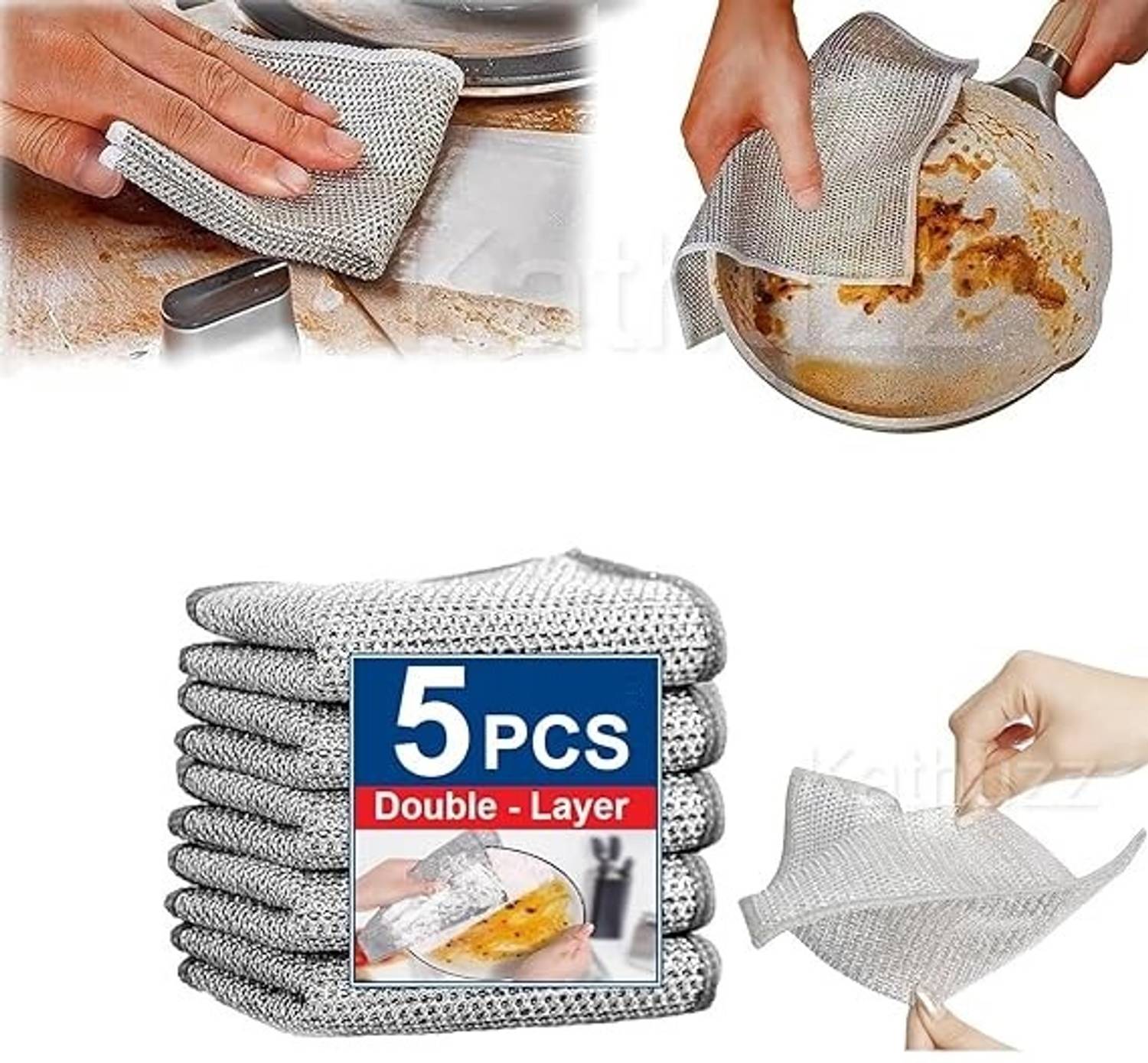 ALLIHOR Non Scratch Dish Wash Cloth (5 Pack) Mesh Wire Cloth for Kitchen Reusable Dishwash Bar