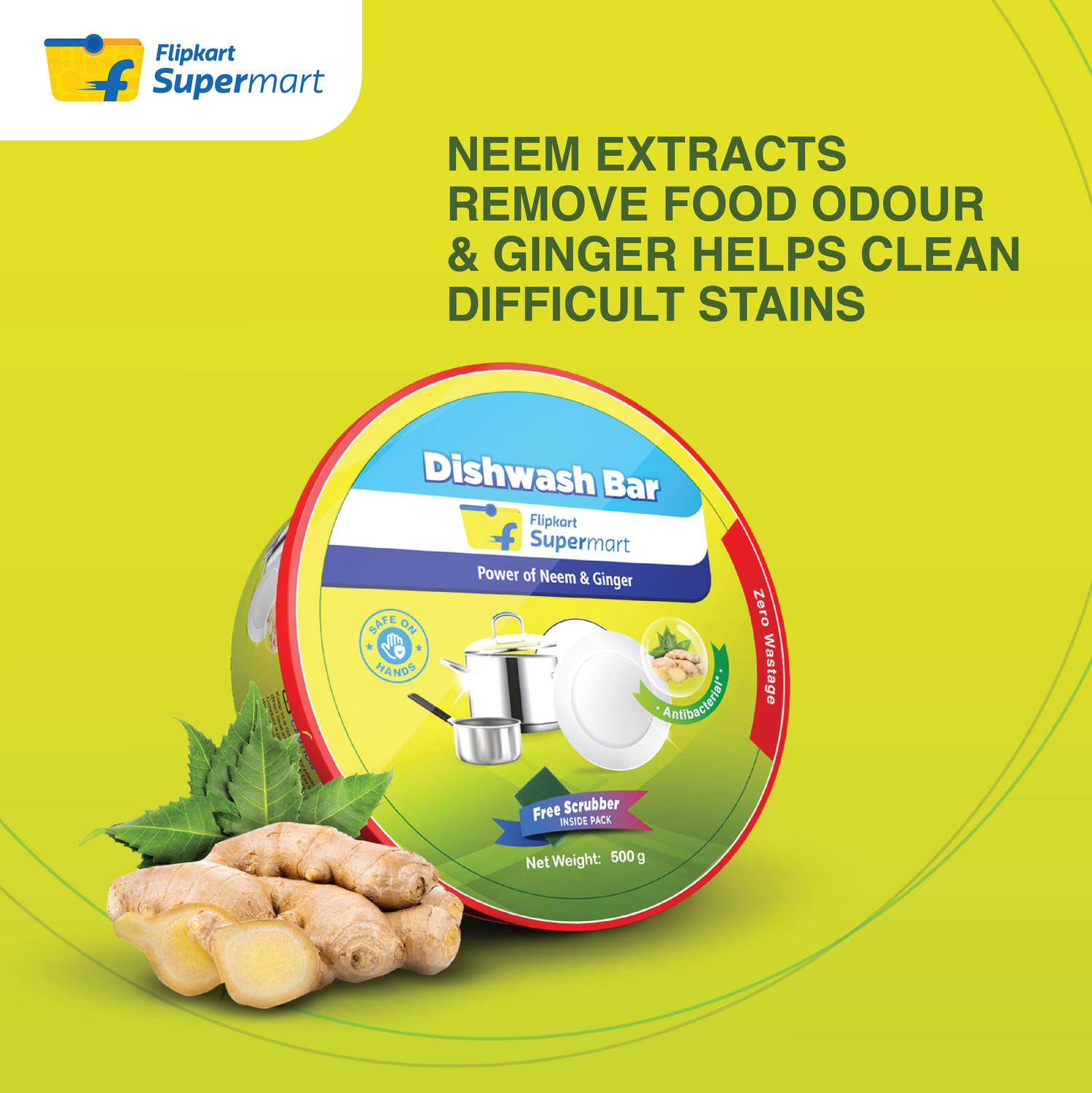 Image of Flipkart Supermart Power of Neem & Ginger Dishwash Bar