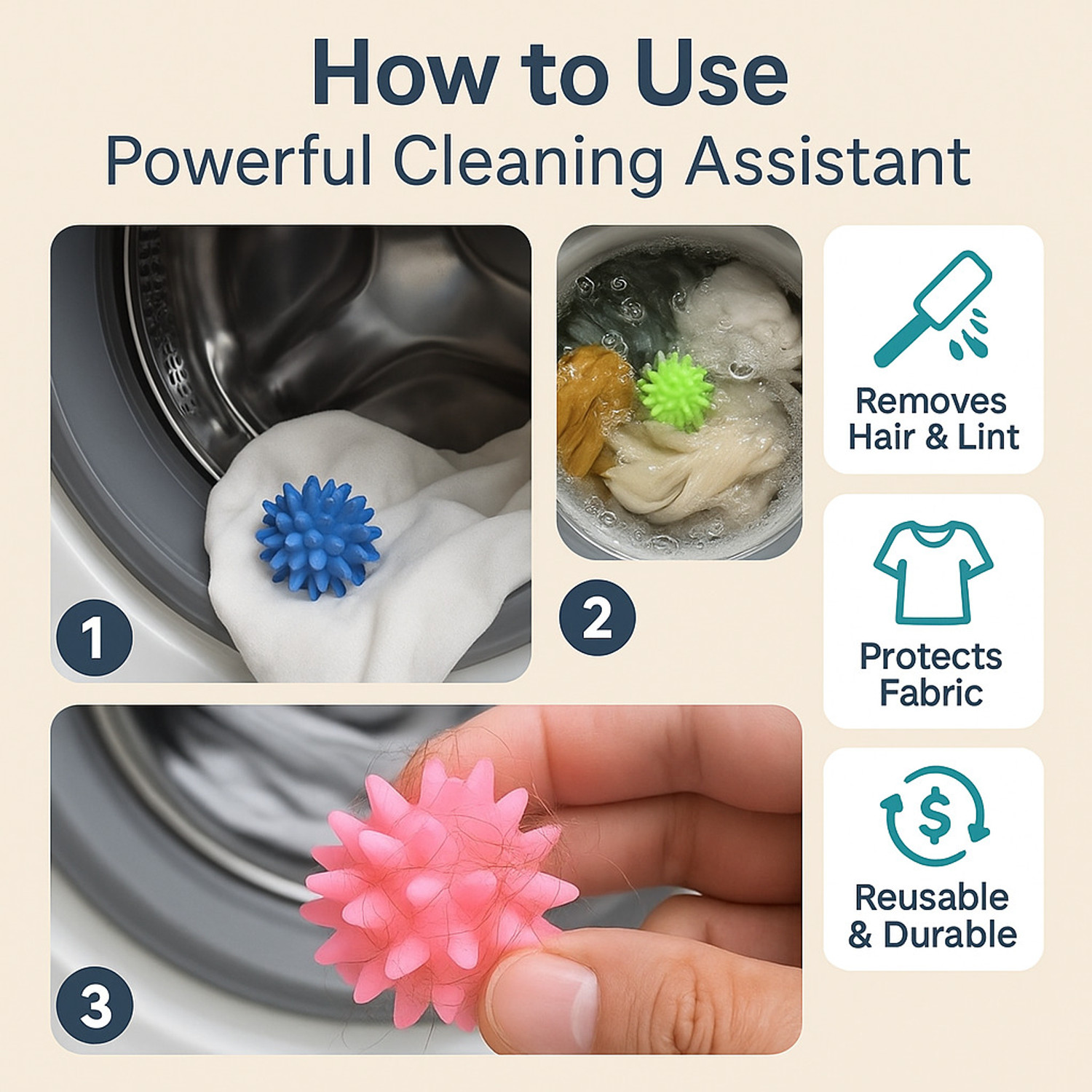 Image of Cameron Silicone Washing Machine Ball Fuzz Remover Dishwash Bar