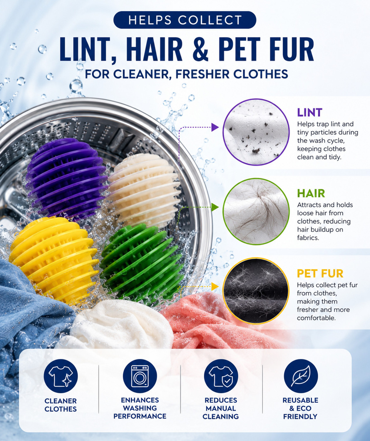 Image of Velkare Heavy Duty Laundry Balls Help Remove Hair Lint And Dust During Machine Washing Dishwash Bar