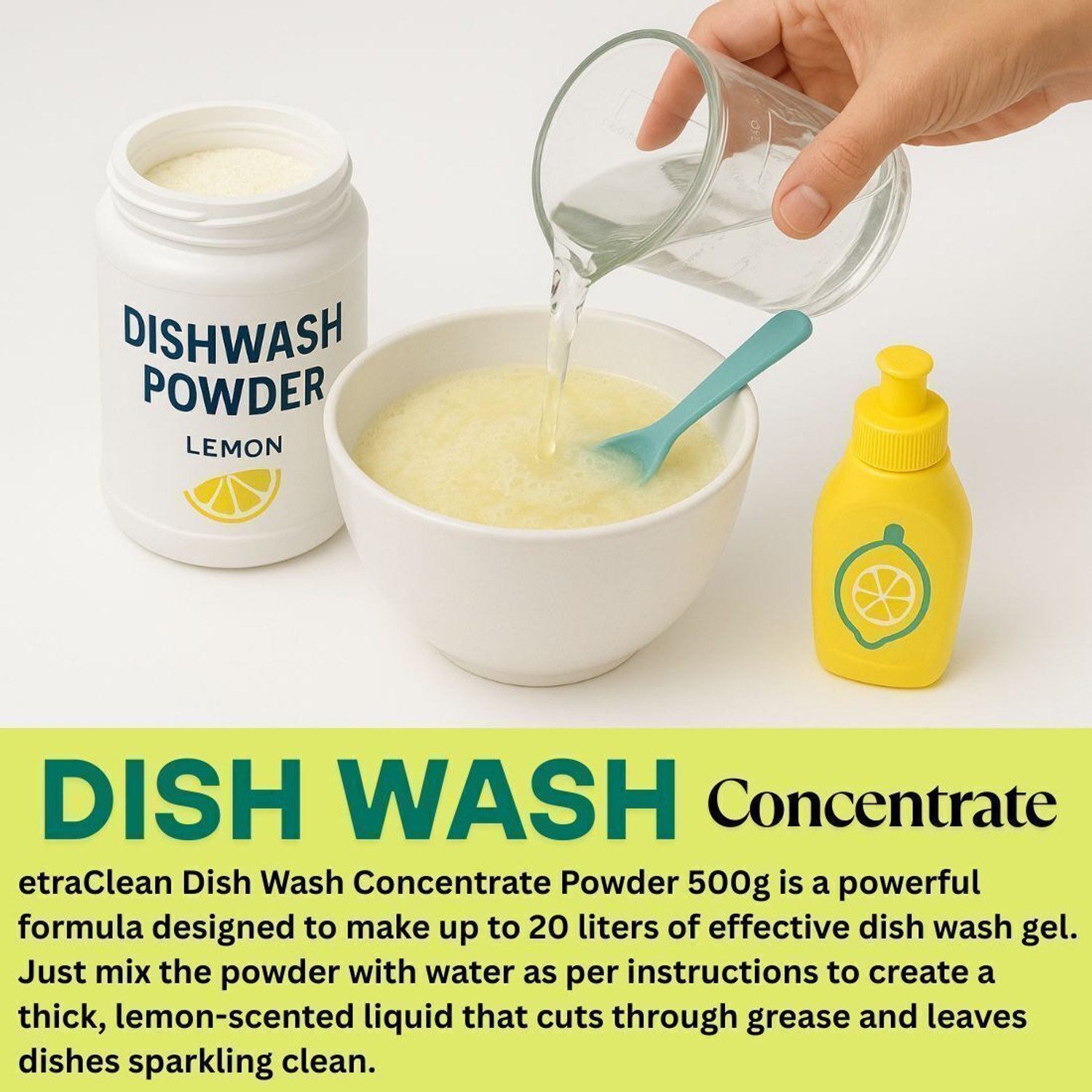Image of TetraClean Dish Wash Concentrate Powder I Make 20L Dish Cleaning Gel Lemon Power Liquid Dishwash Bar