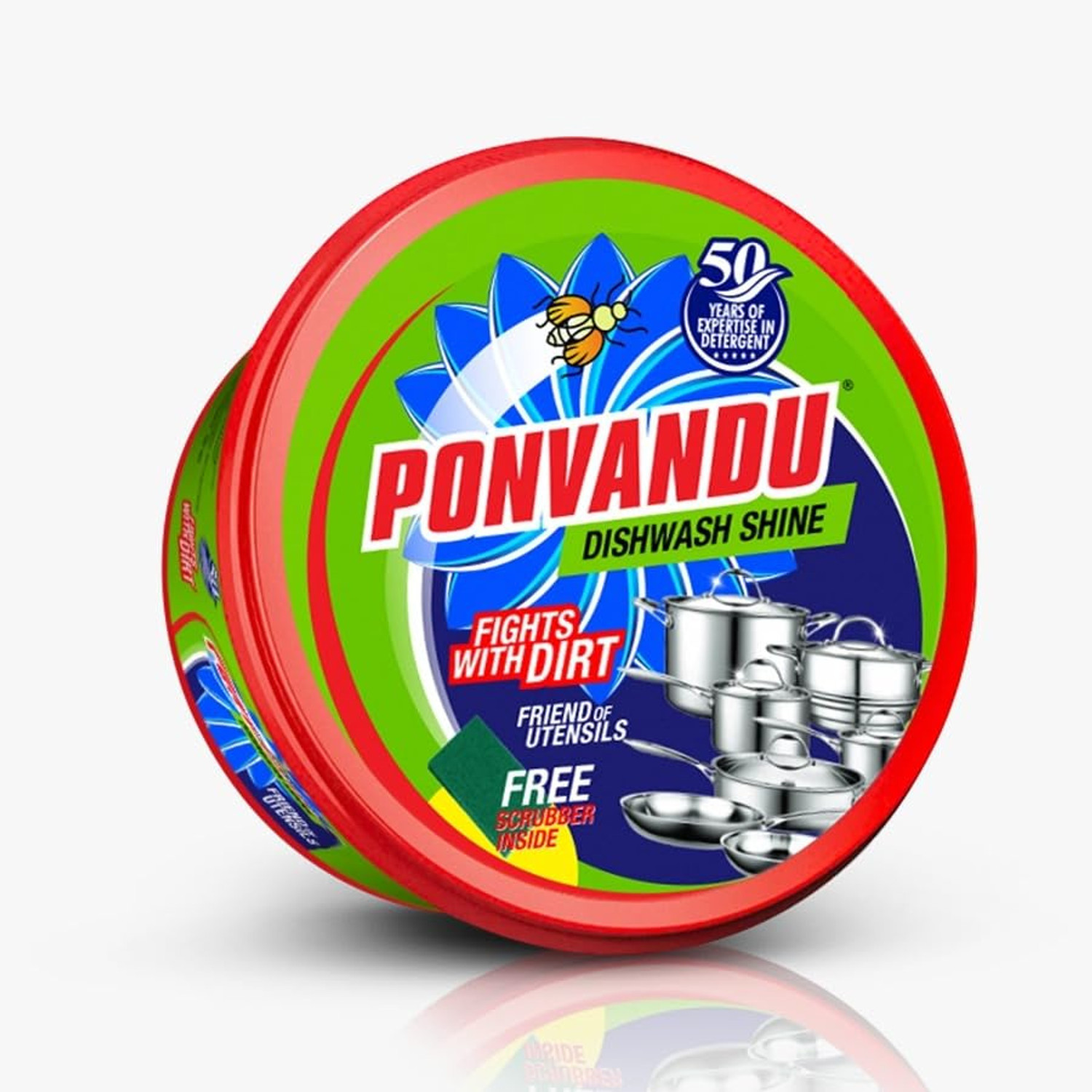 Image of Ponvandu Dishwash Bar 250g Pack of 3 Lemon Tub Removes Stain From Utensils Free Scrubber Dishwash Bar