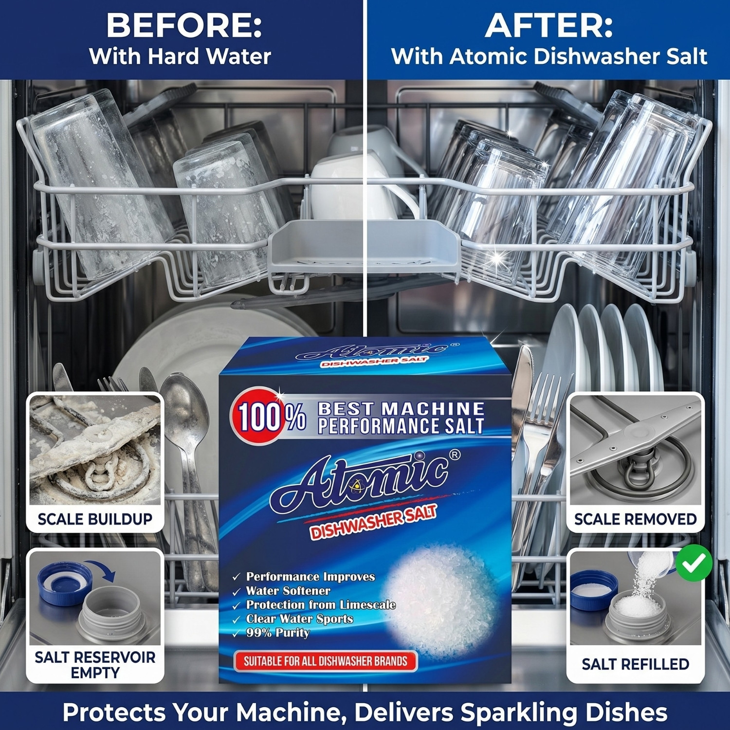 Image of ATOMIC Dishwasher Combo Pack (Detergent, Salt and Rinse Aid) Dishwashing Detergent