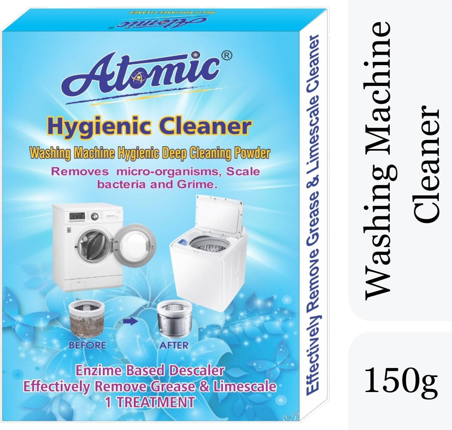 ATOMIC Washing Machine Cleaner Powder 150g | Tub & Drum Descaler Dishwashing Detergent