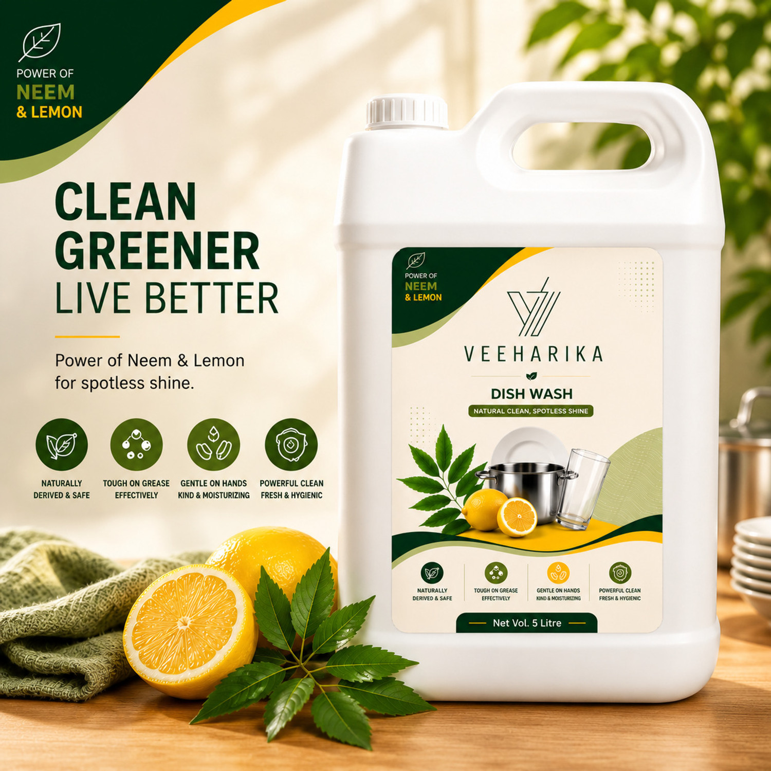 Image of VEEHARIKA WITH DEVICE OF V Lemon Dishwash Liquid Gel | Powerful Grease Cleaner | Fresh Kitchen Care Dish Cleaning Gel