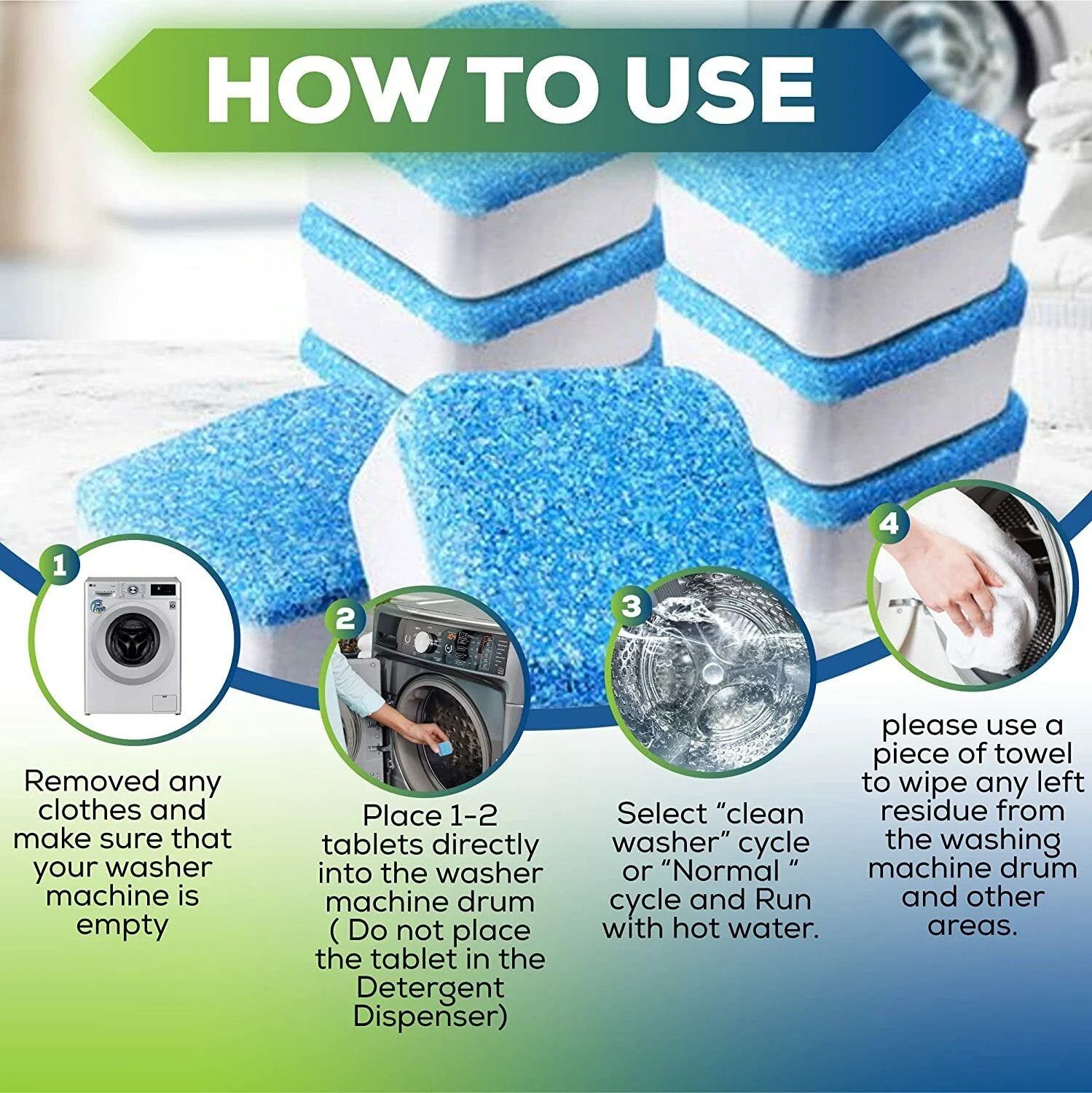 Image of Eco-Gals Washing Machine Drum-Tub De-scaler Effervescent Deep Cleaner Tablet Dishwashing Detergent