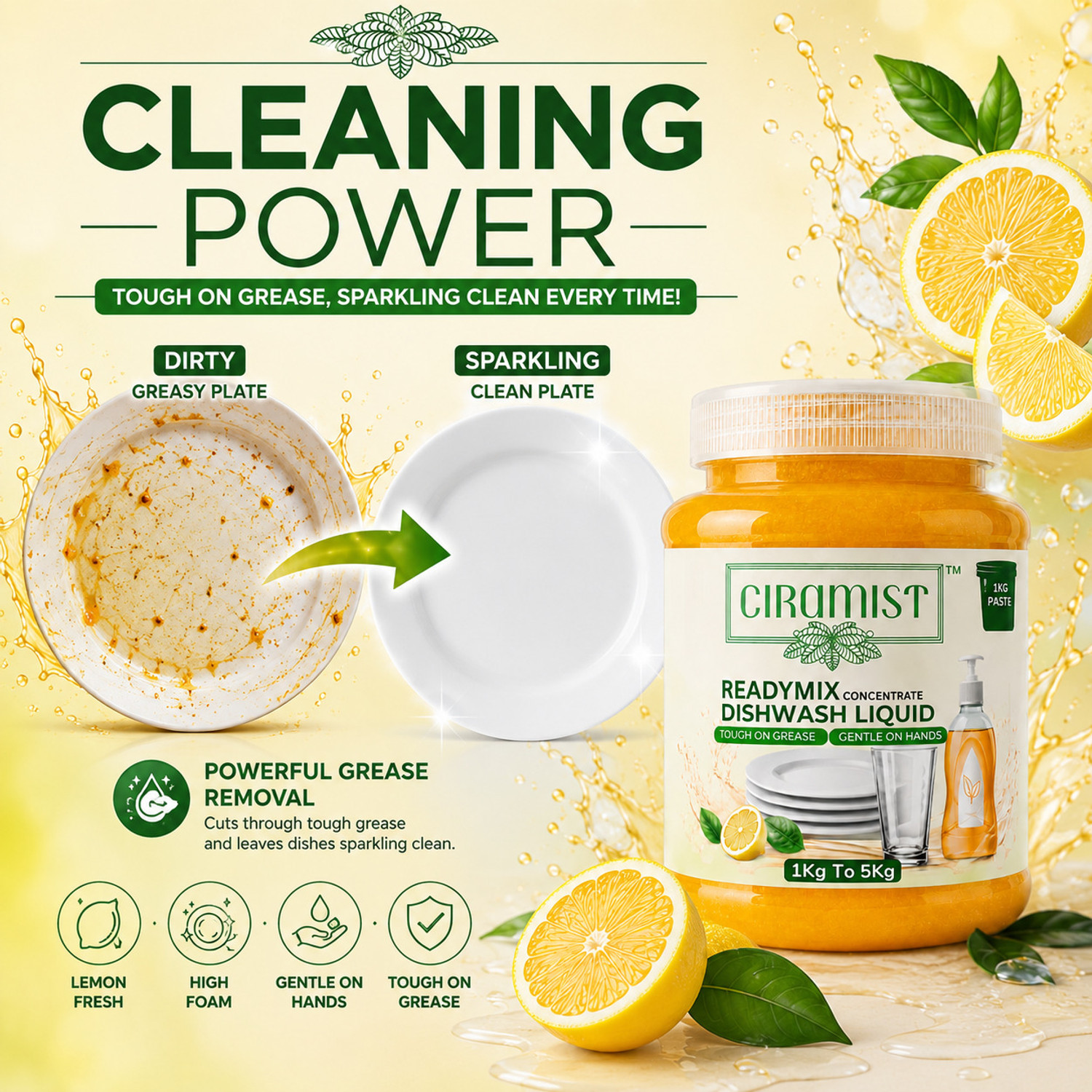 Image of CIRAMIST DIY DISHWASH CONCENTRATE PASTE 1KG TO MAKE 5KG LIQ Dishwashing Detergent (1000 ml)