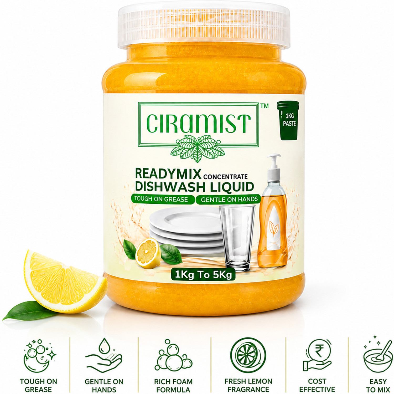 Image of CIRAMIST DIY DISHWASH CONCENTRATE PASTE 1KG TO MAKE 5KG LIQ Dishwashing Detergent (1000 ml)