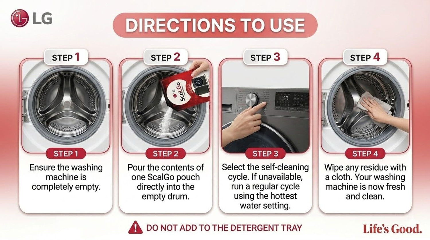Image of LG ScaLGo Washing Machine Cleaner Descaling Powder for Front Load and Top Load Dishwashing Detergent