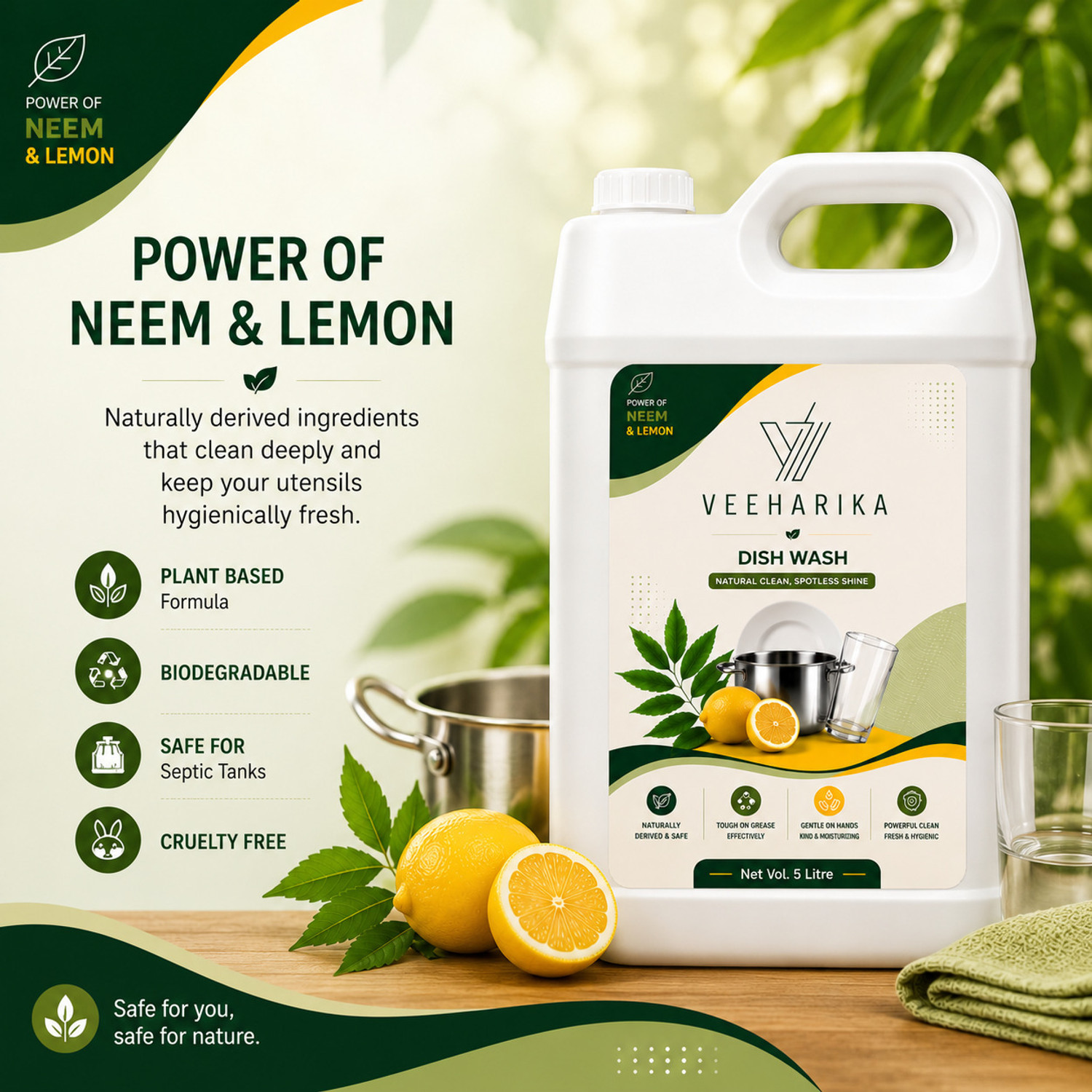 Image of VEEHARIKA WITH DEVICE OF V Lemon Dishwash Liquid Gel | Powerful Grease Cleaner | Fresh Kitchen Care Dish Cleaning Gel