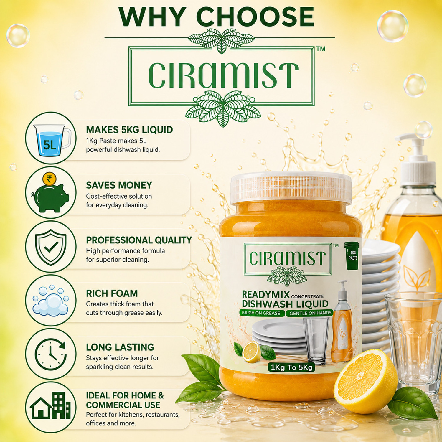 Image of CIRAMIST DIY DISHWASH CONCENTRATE PASTE 1KG TO MAKE 5KG LIQ Dishwashing Detergent (1000 ml)