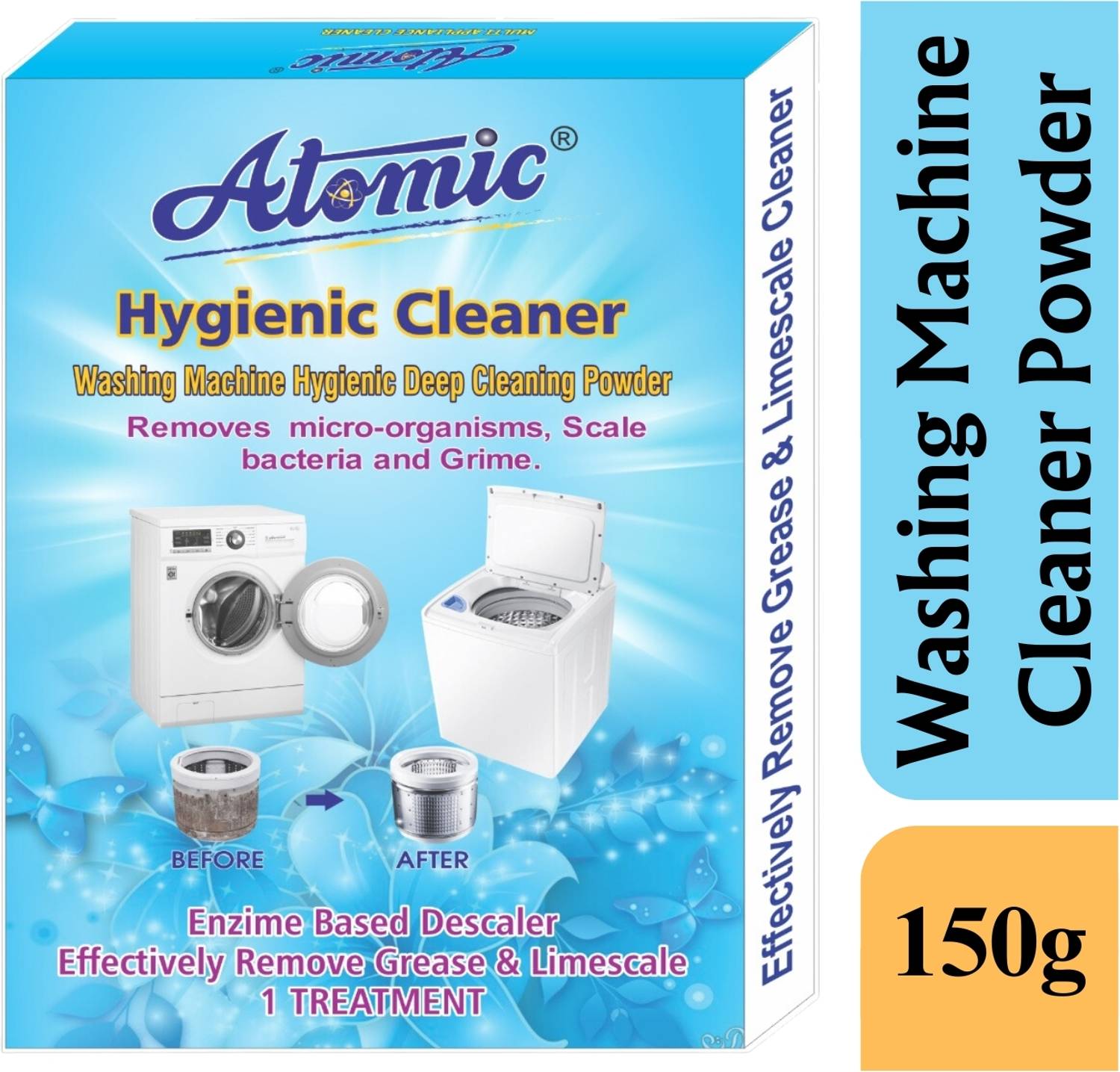 ATOMIC Washing Machine Cleaner Powder 150g | Top & Front Load Dishwashing Detergent