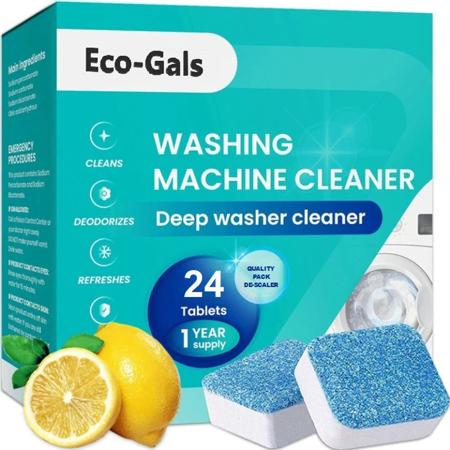 Image of Eco-Gals Washing Machine Drum-Tub De-scaler Effervescent Deep Cleaner Tablet Dishwashing Detergent