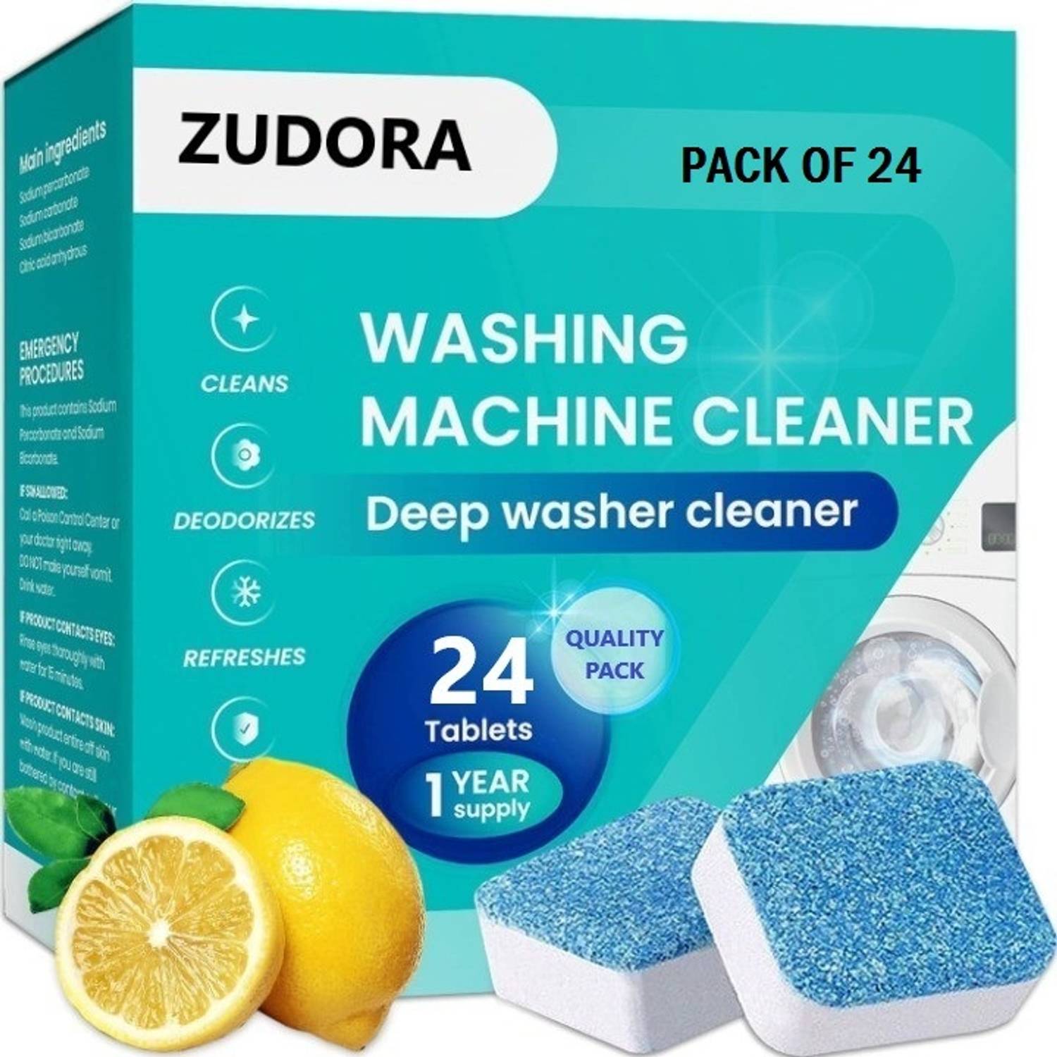 ZUDORA Washing Machine Tablet Washer Cleaner in Lemon Fresh formu