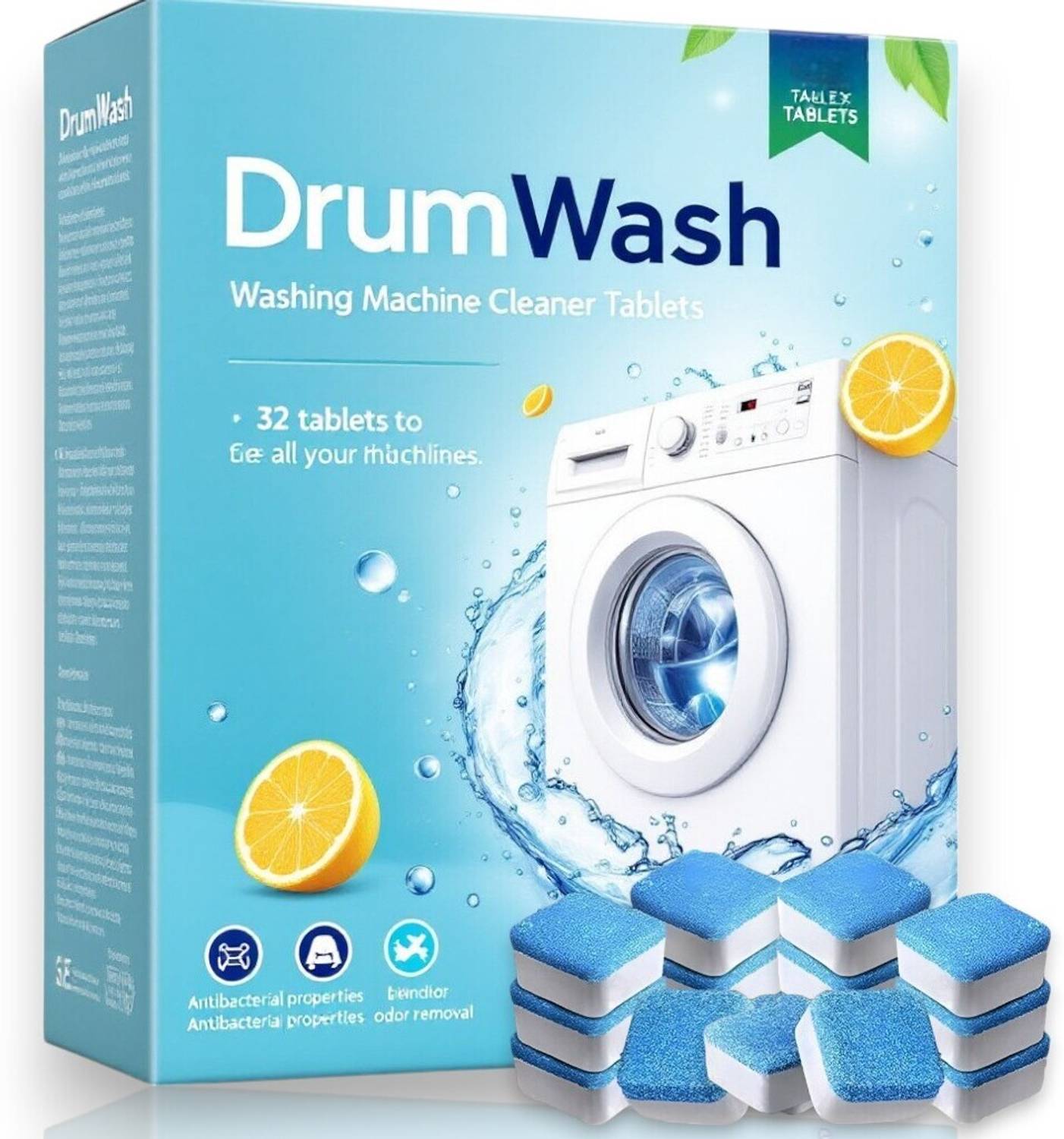 DrumFresh 32 Pcs Superior Washing Machine Cleaning Tablets Anti