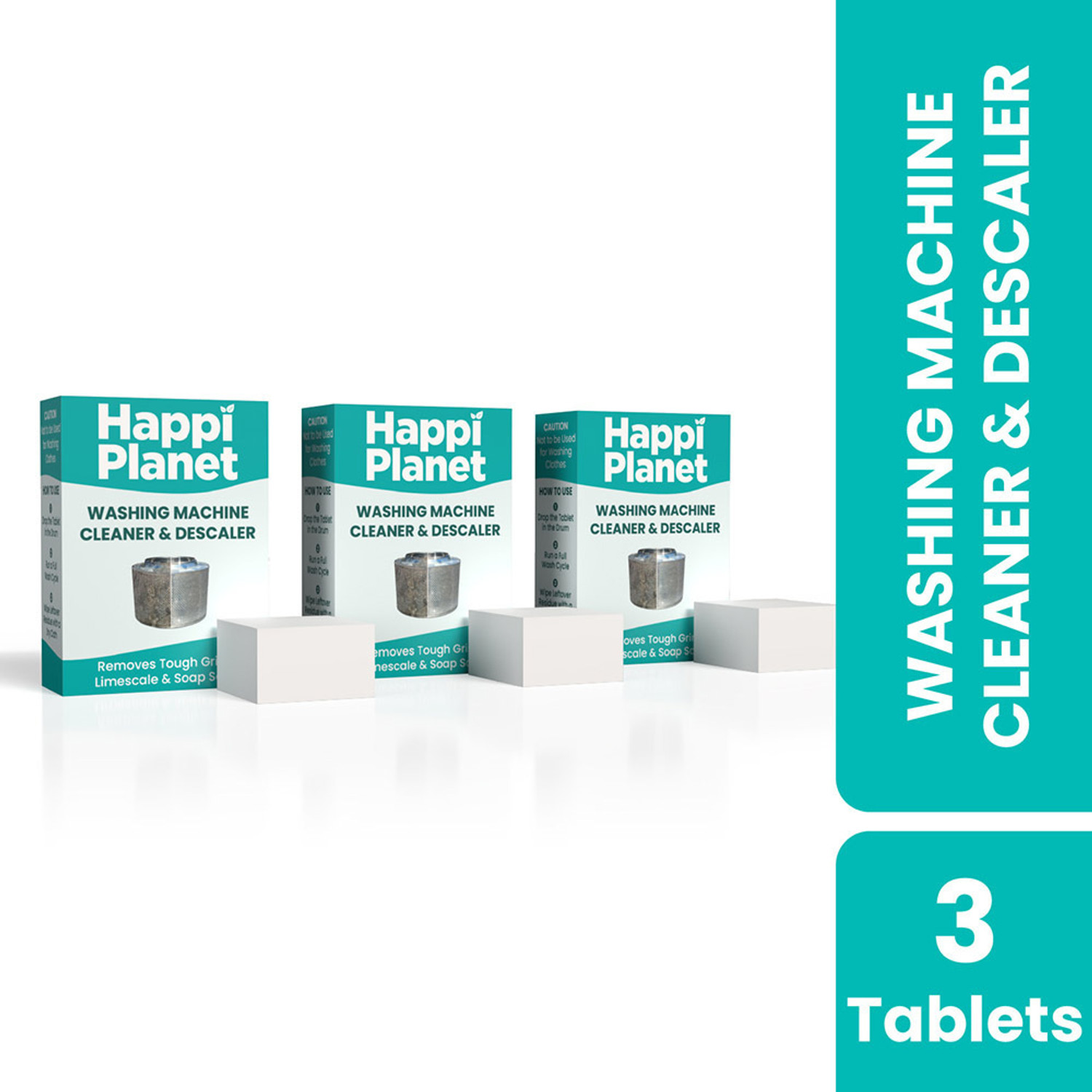 Image of Happi Planet Washing Machine Cleaner & Descaler Tablets | 3 Tablets Dishwashing Detergent