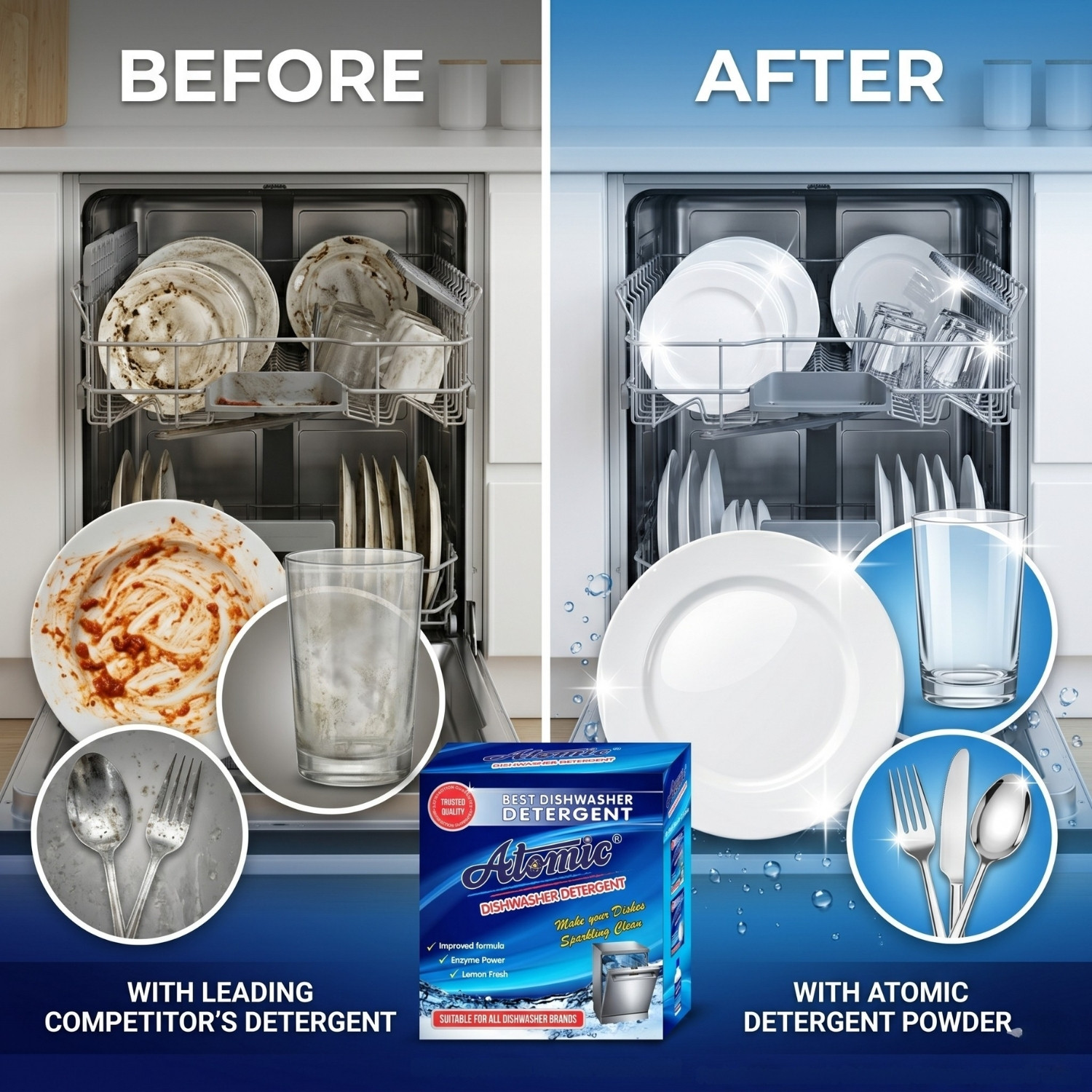Image of ATOMIC Dishwasher Combo Pack (Detergent, Salt and Rinse Aid) Dishwashing Detergent