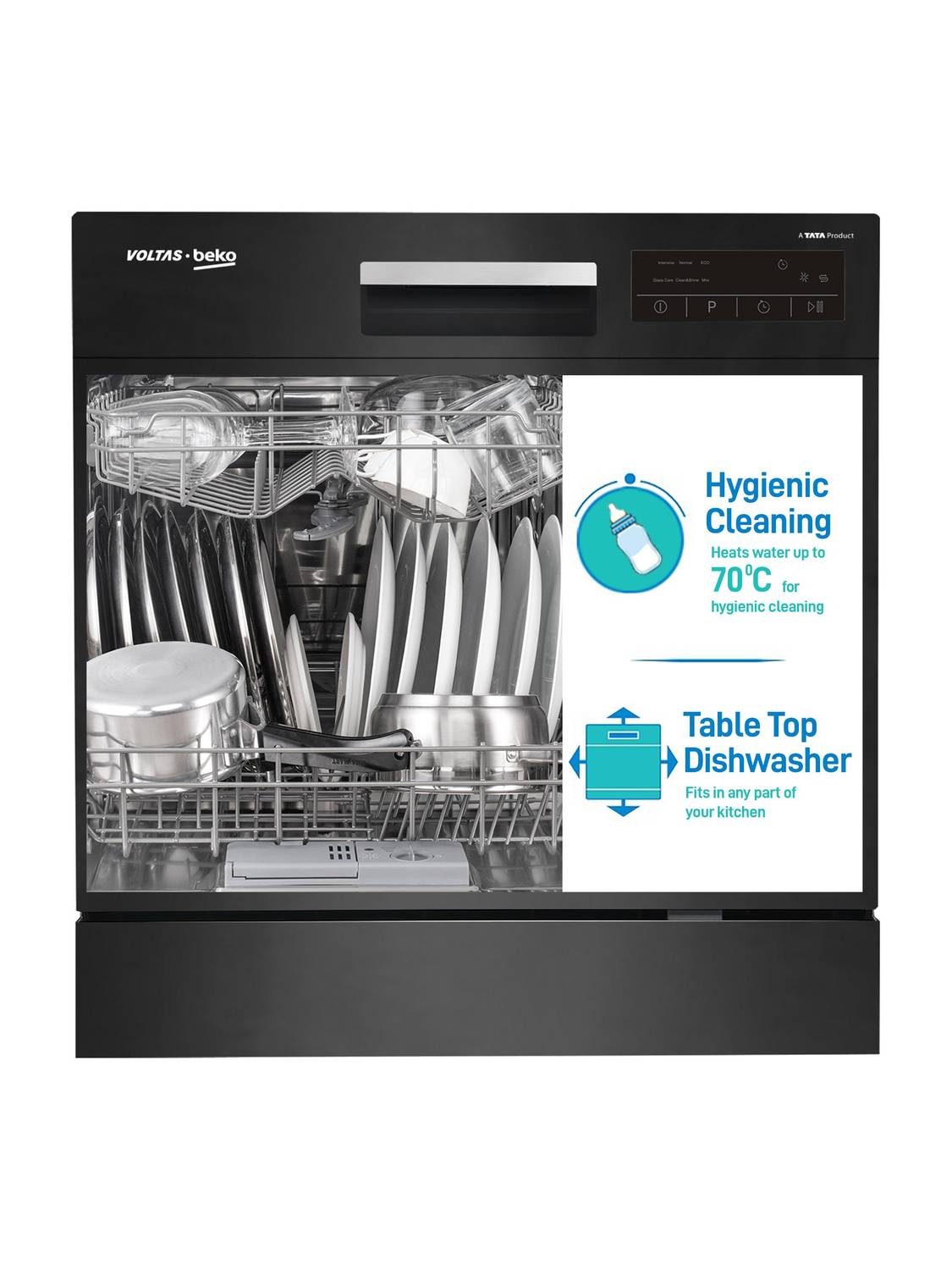 Voltas Beko by A TATA Product DT8B Free Standing 8 Place Settings Intensive Kadhai Cleaning| No Pre-rinse Required Dishwasher