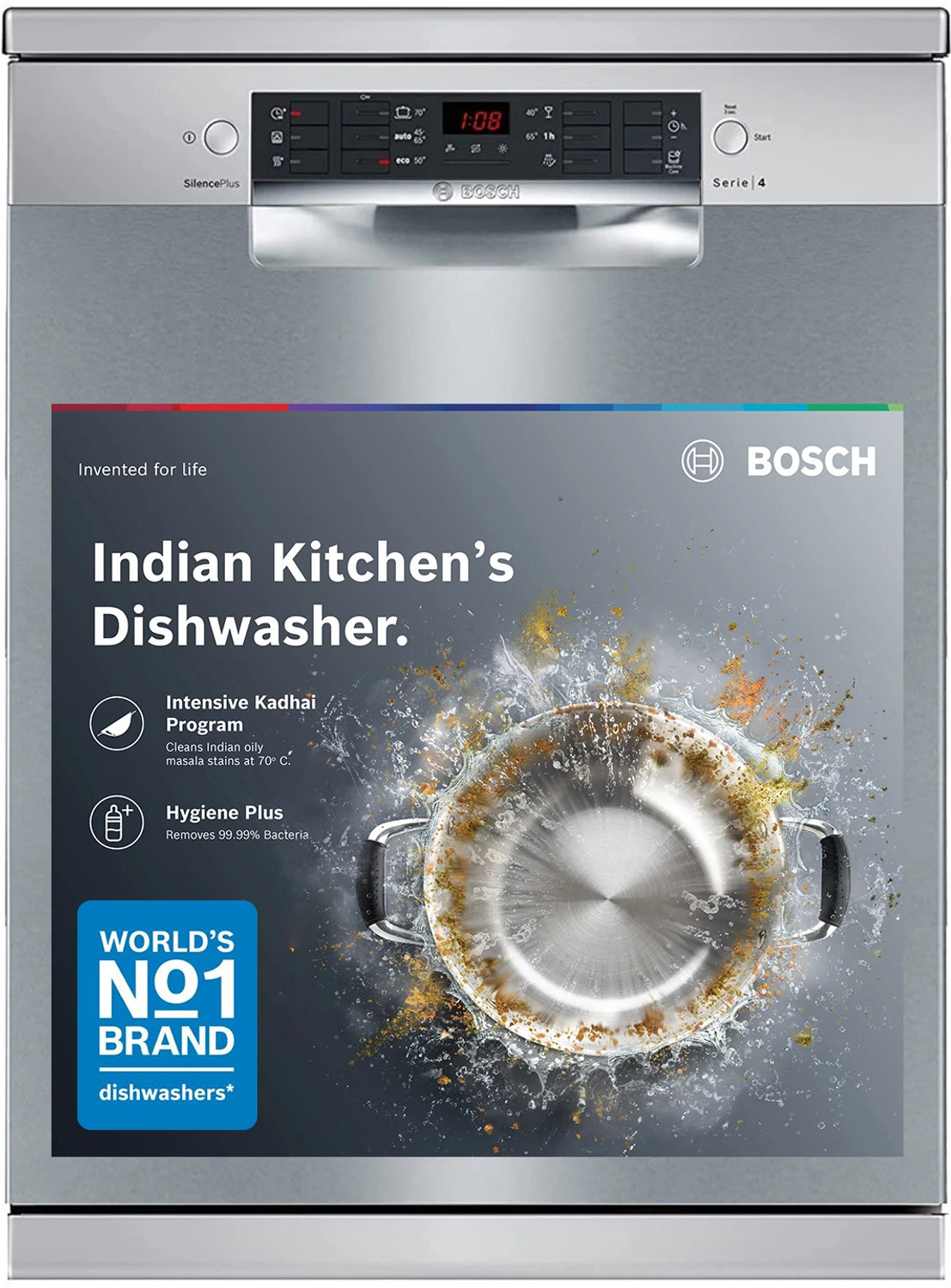 Image of BOSCH SMS46KI03I Free Standing 15 Place Settings Intensive Kadhai Cleaning| No Pre-rinse Required Dishwasher