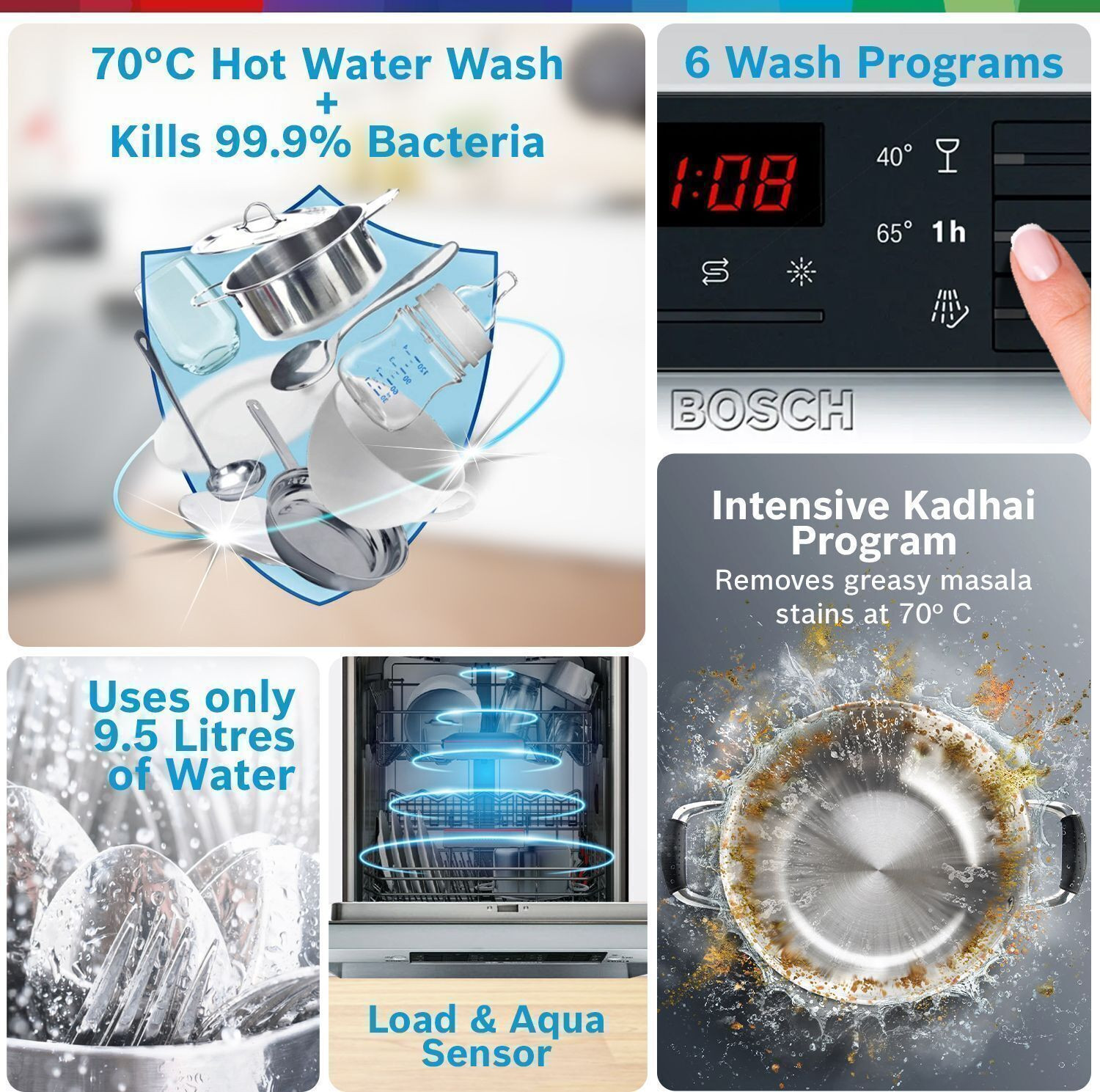 Image of BOSCH SMS46KI03I Free Standing 15 Place Settings Intensive Kadhai Cleaning| No Pre-rinse Required Dishwasher