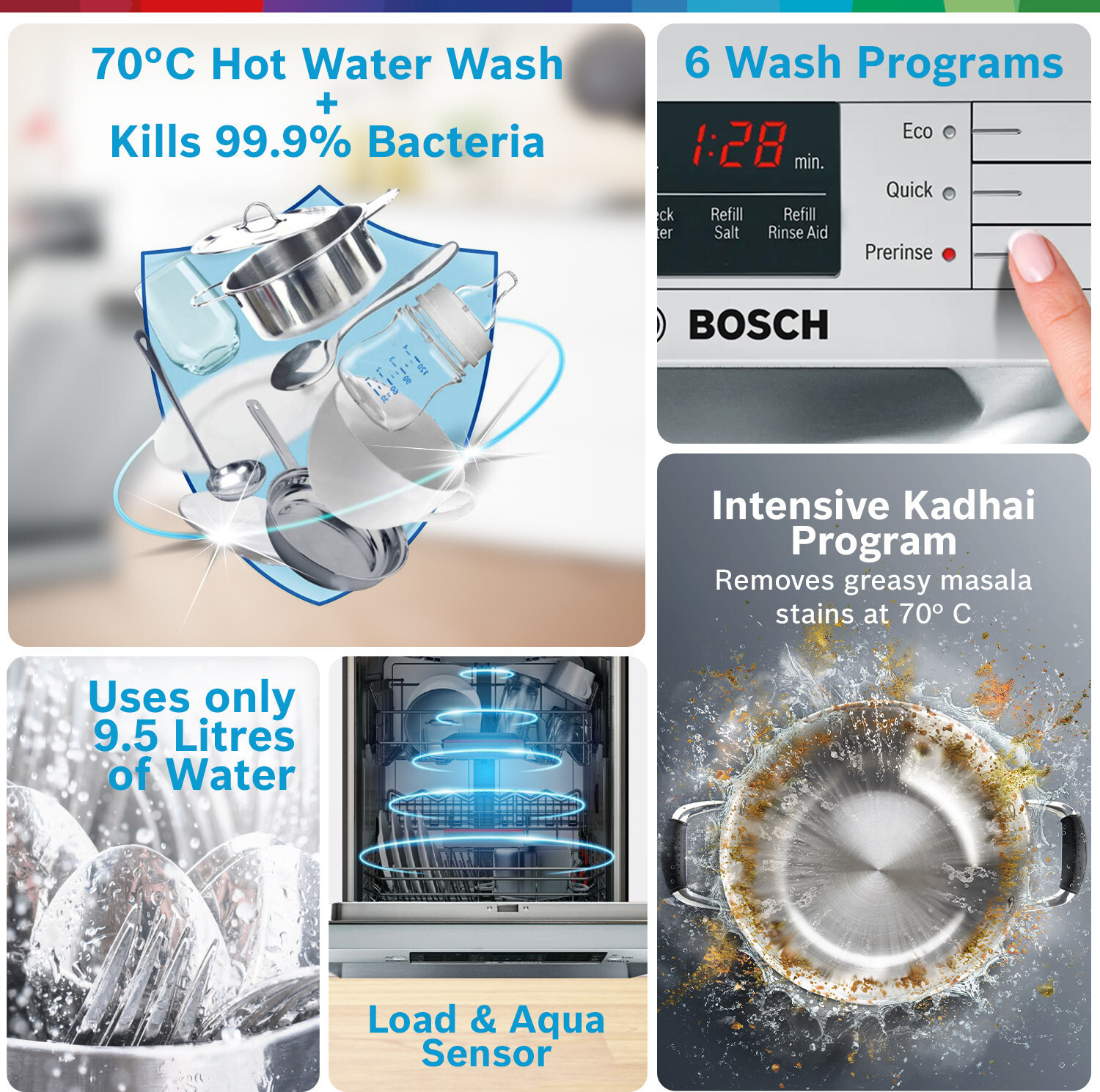 Image of BOSCH SMS66GW01I Free Standing 13 Place Settings Intensive Kadhai Cleaning| No Pre-rinse Required Dishwasher