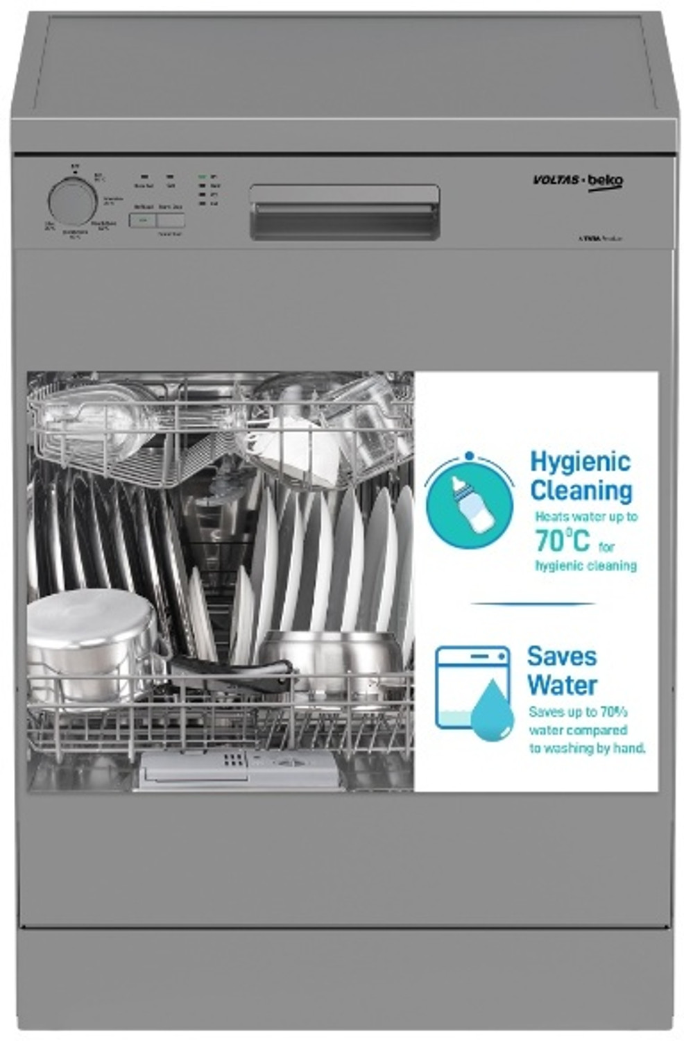 Image of Voltas Beko DF14S3 Free Standing 14 Place Settings Dishwasher