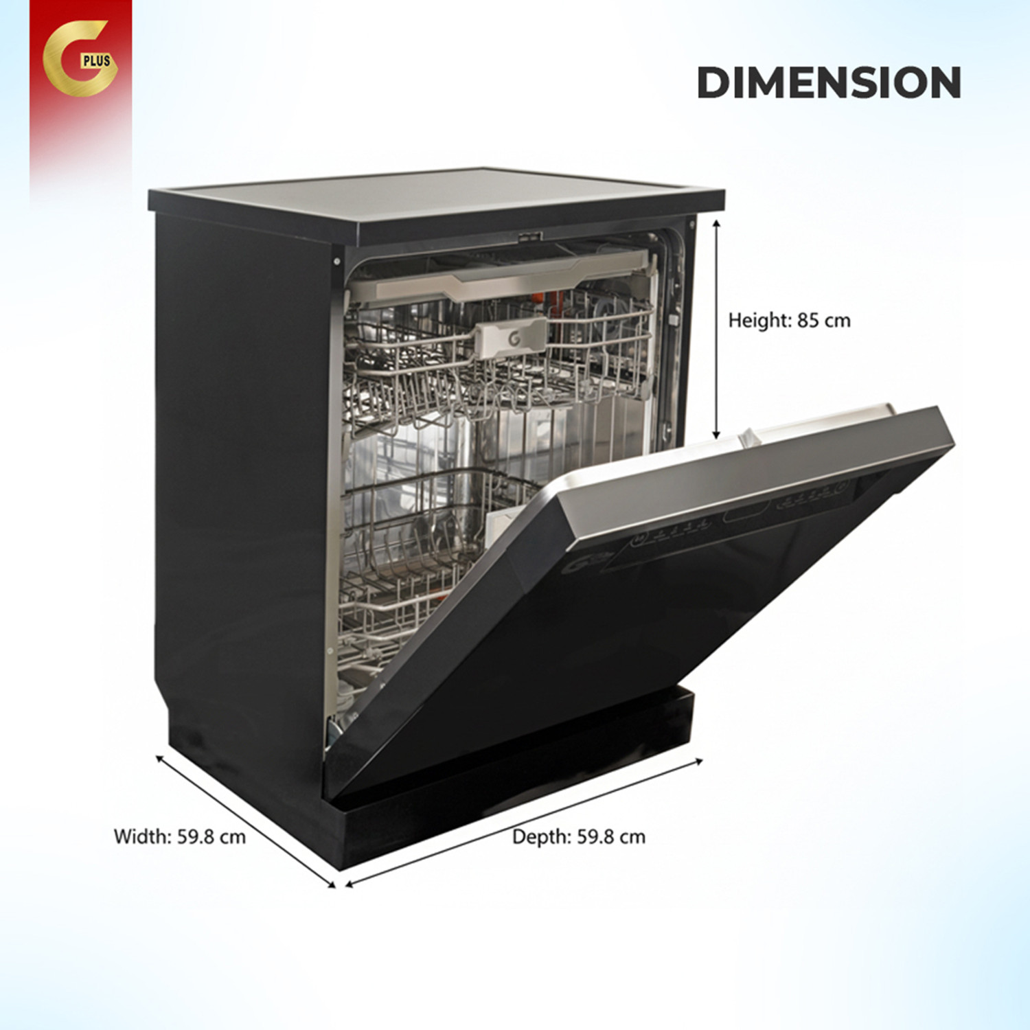 Image of gplus 16 Place Settings | AI Wash with Intelligent Sensor | 360 5 Jet Spray Arms Free Standing 16 Place Settings Dishwasher