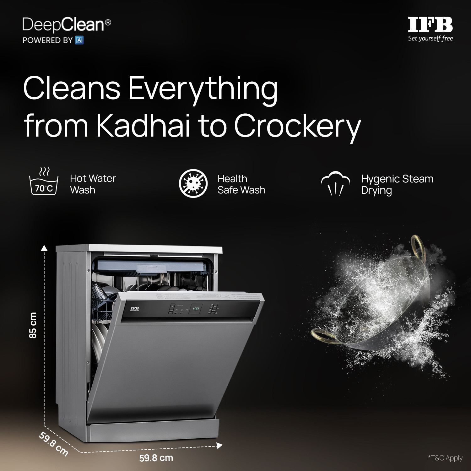 Image of IFB Neptune VX15 Free Standing 15 Place Settings with 70 Degree Hot Water Wash, 360 Degree Spray Arm, Hygienic Steam Drying Dishwasher
