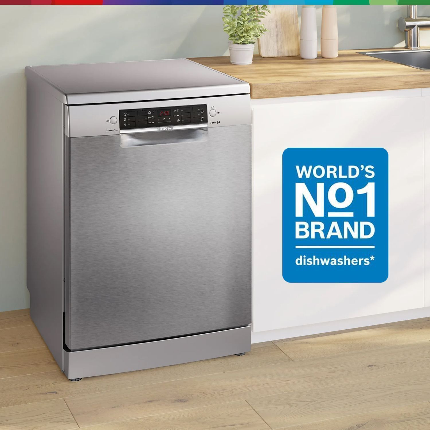 Image of BOSCH SMS46KI03I Free Standing 15 Place Settings Intensive Kadhai Cleaning| No Pre-rinse Required Dishwasher