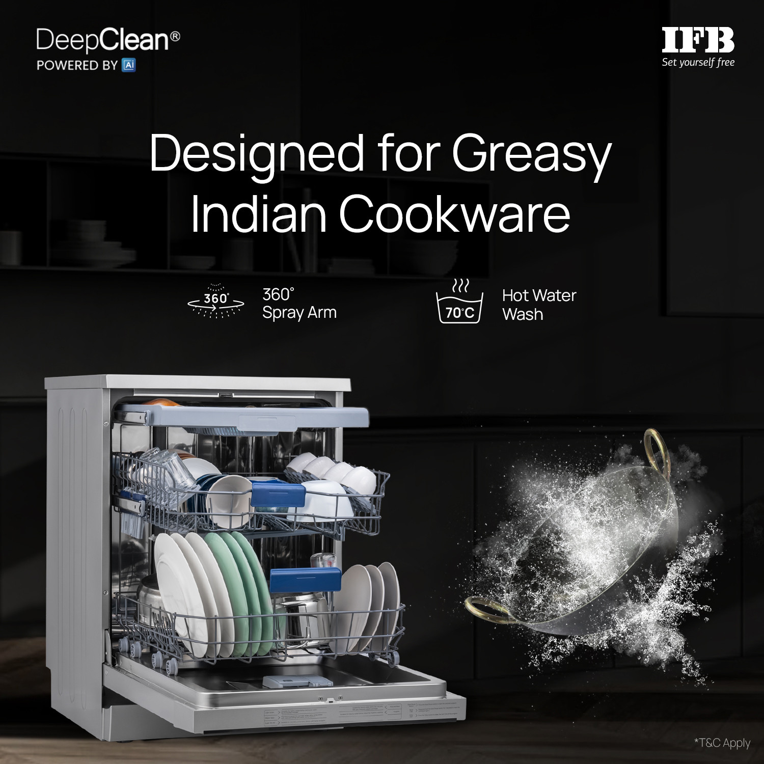 Image of IFB Neptune VX15 Free Standing 15 Place Settings with 70 Degree Hot Water Wash, 360 Degree Spray Arm, Hygienic Steam Drying Dishwasher