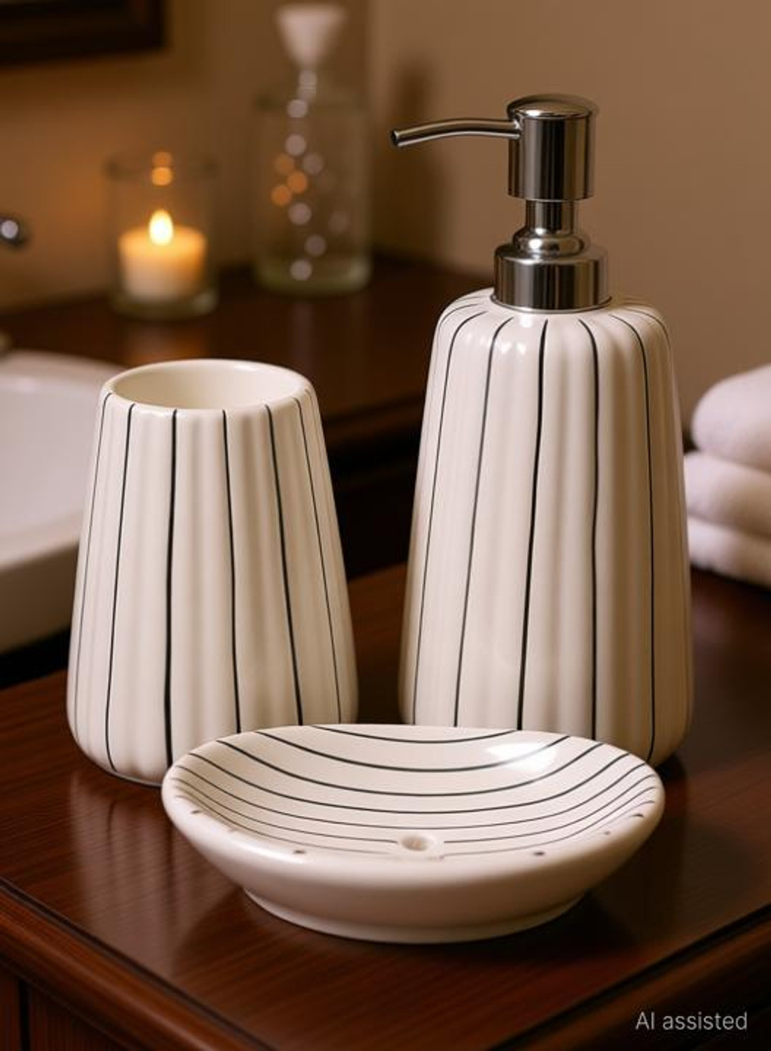Image of Alpha Enterprises Luxury Bathroom Accessory Set of 3 Pcs | Ideal for Hotel , Home , Guest Room Ceramic Bathroom Set