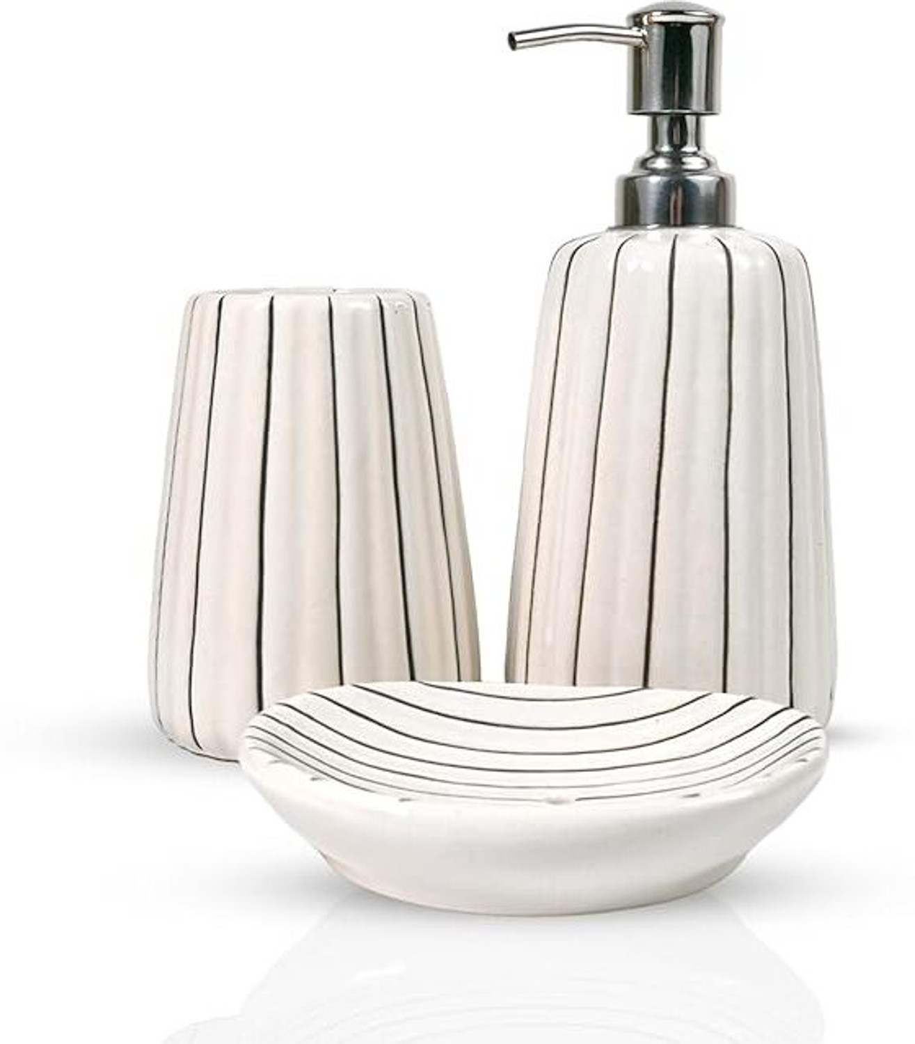 Image of Alpha Enterprises Luxury Bathroom Accessory Set of 3 Pcs | Ideal for Hotel , Home , Guest Room Ceramic Bathroom Set