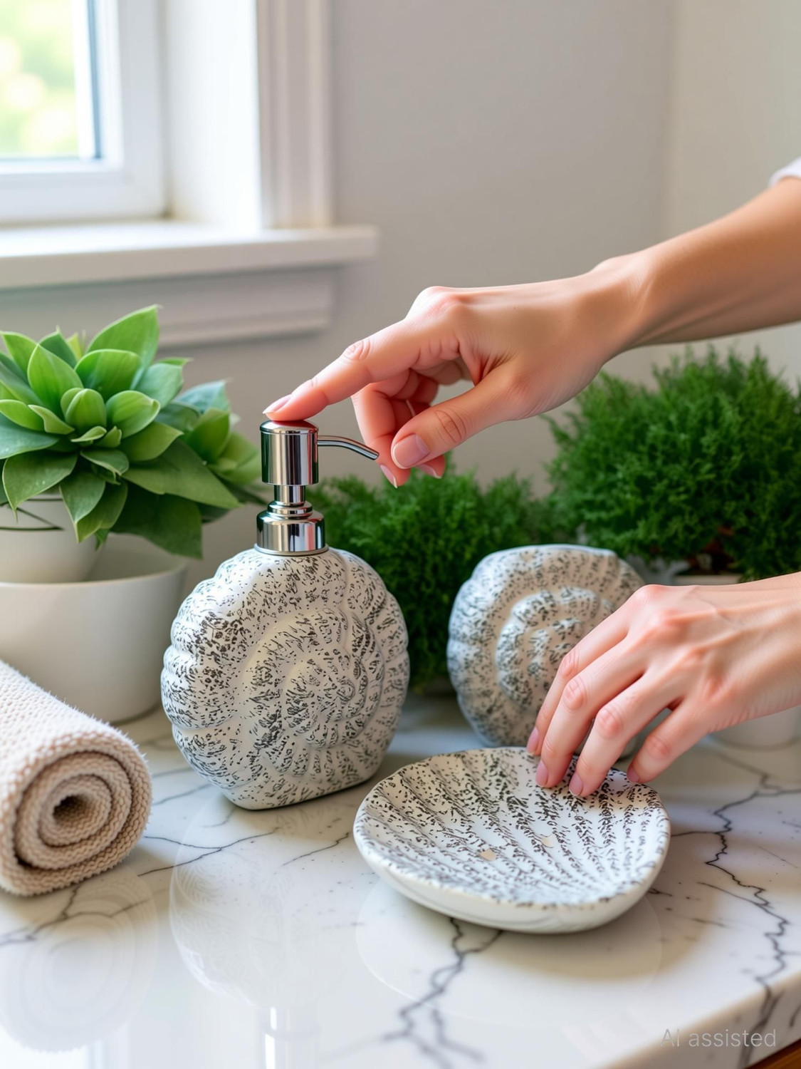Image of Cerique Ceramic Bathroom Accessories Set Liquid Dispenser soap Tray Toothbrush Holder Ceramic Bathroom Set