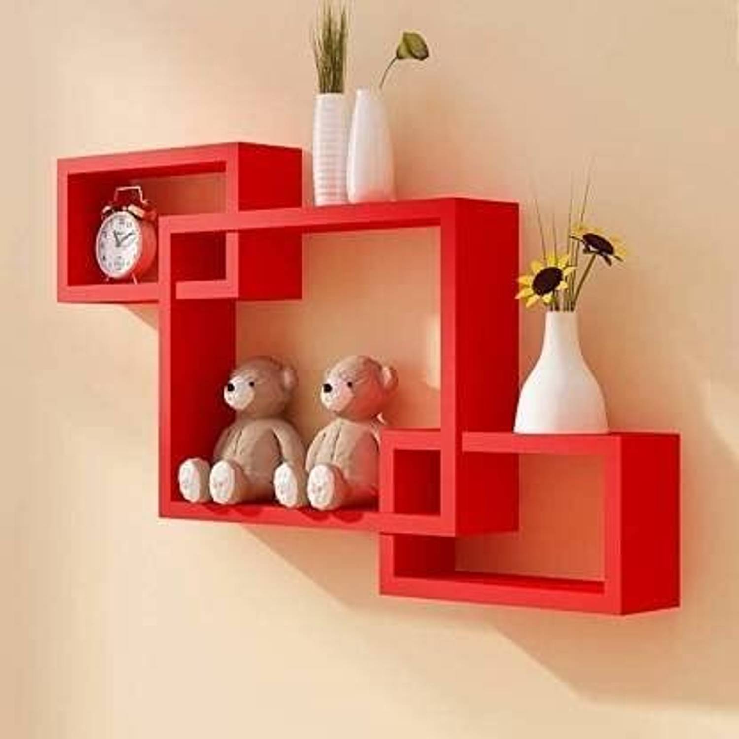 Green Decor Intersecting Square Shape Wall Mounted Shelf Rack for