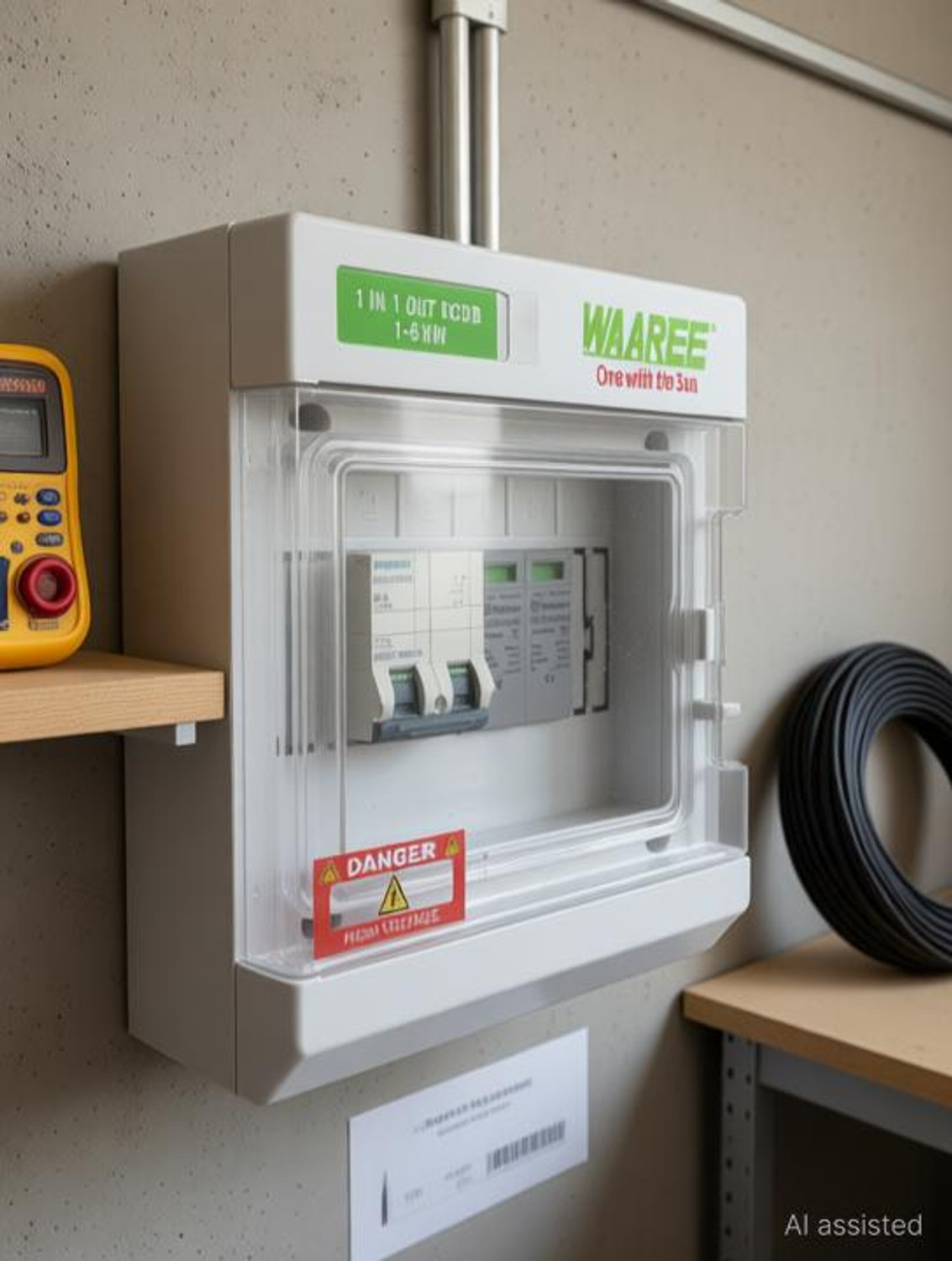Image of WAAREE DCDB 1-6kW- 1 In 1 Out Single Phase MCB SPD Open Door Solar Distribution Board
