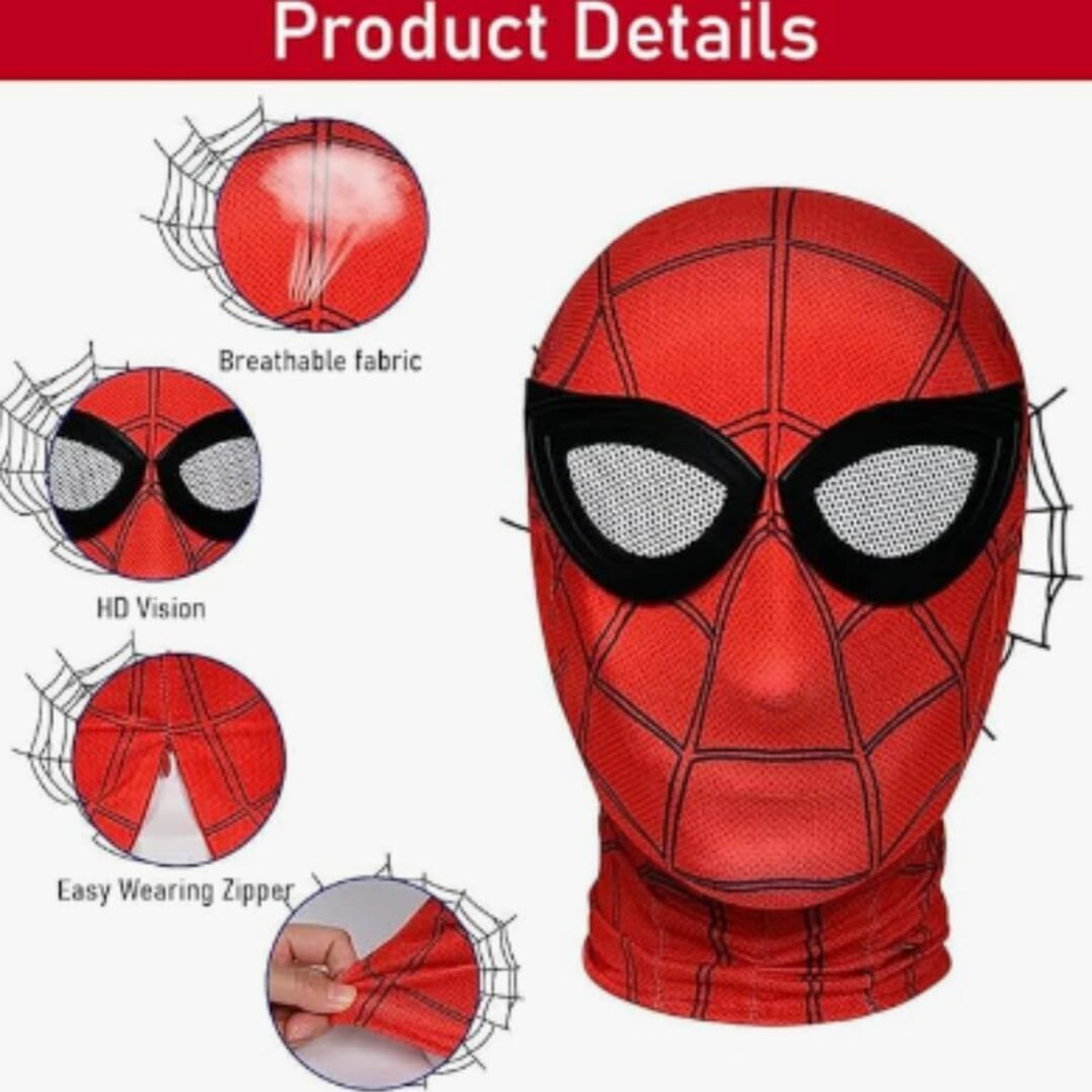 Image of SHOPOGENIX Superhero Spider Mask Full Head Cover& Mesh Eyes - Kids & Adults Cosplay Costume Party Mask