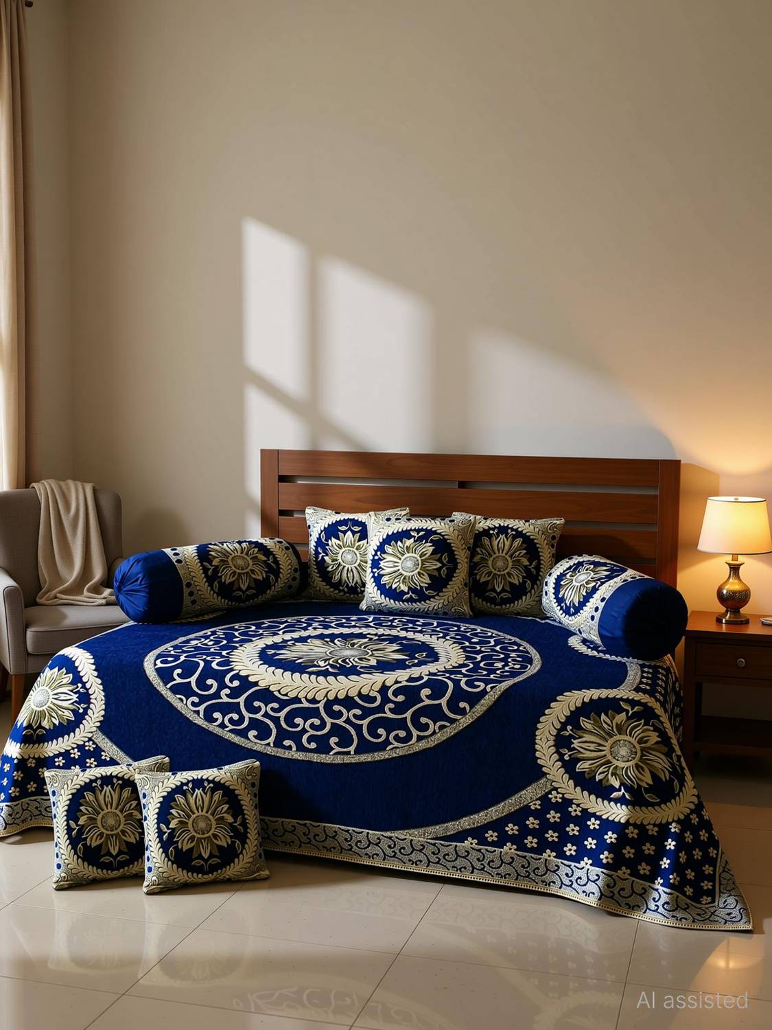 AK Decor Velvet Abstract Diwan Set