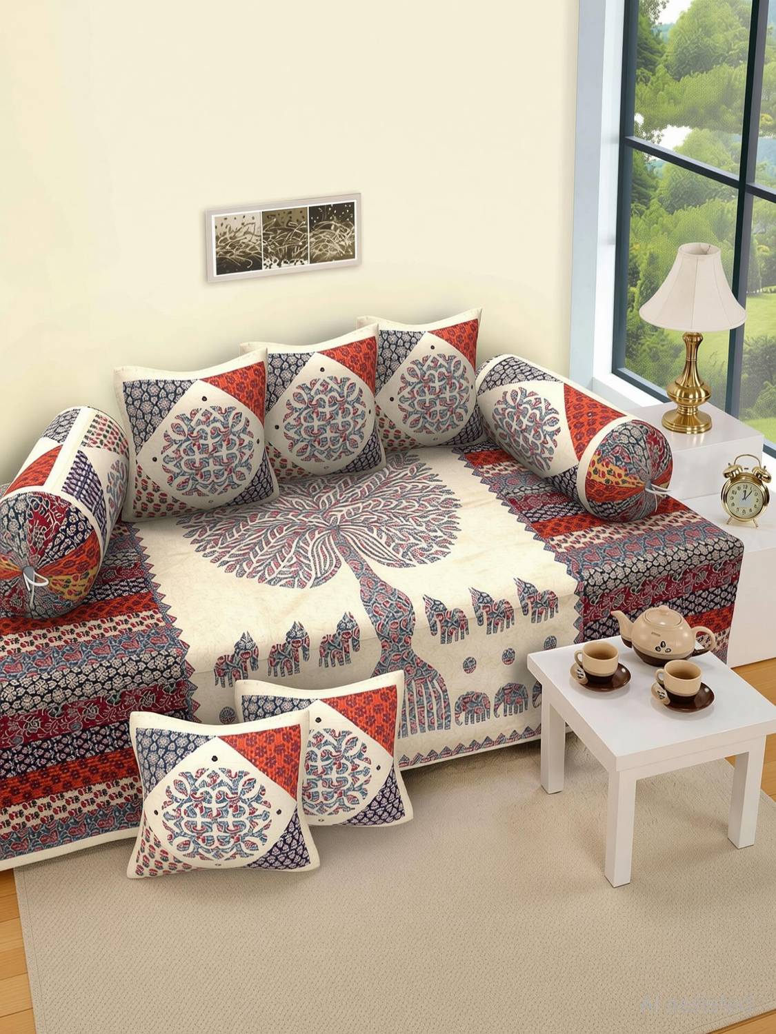 24x7 Home Store Cotton Abstract Diwan Set