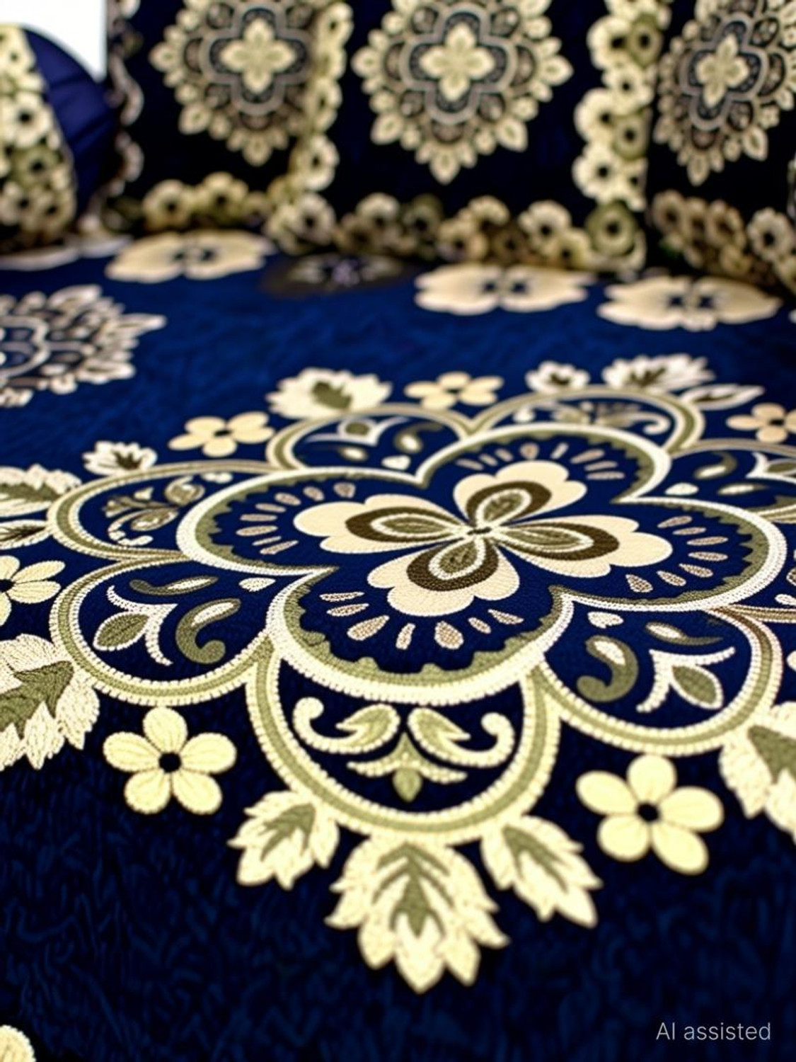 Image of AK Decor Velvet Floral Diwan Set (Blue)
