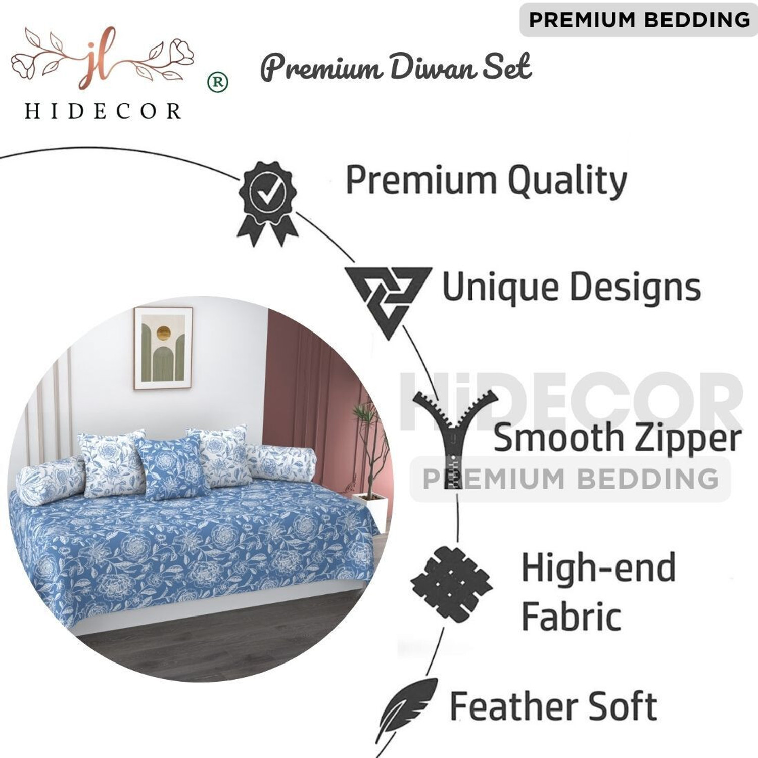 Image of HIDECOR Cotton Floral Diwan Set