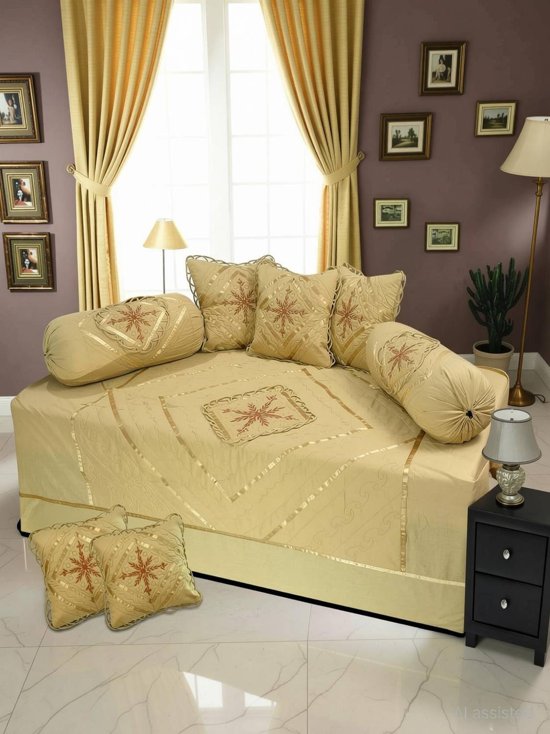 24x7 Home Store Cotton Embroidered Diwan Set