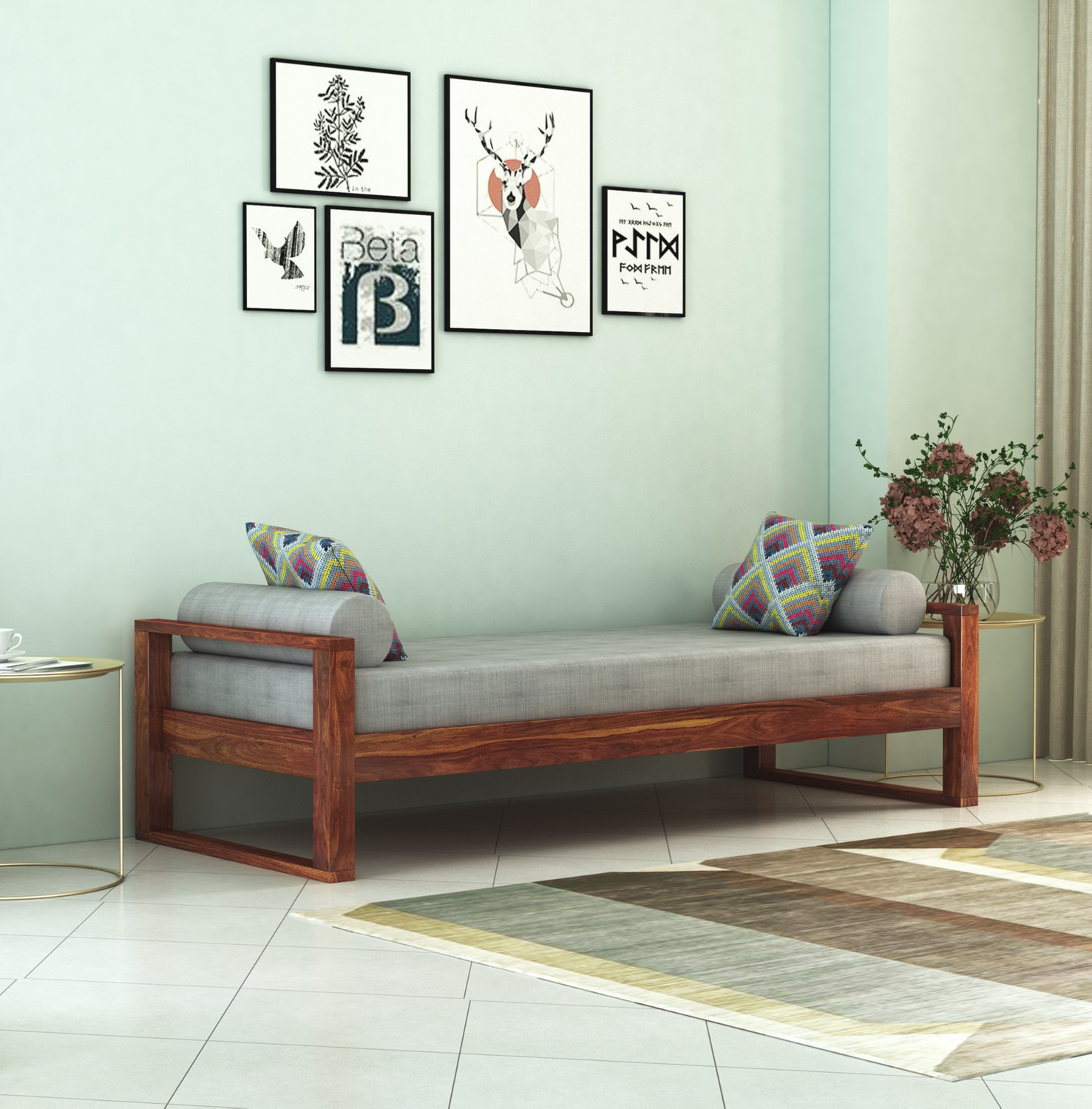 Image of Suncrown Furniture UrbanFold Sheesham Wood Diwan Bed For Living Room Solid Wood Diwan (Finish Color -Honey, DIY(Do-It-Yourself))