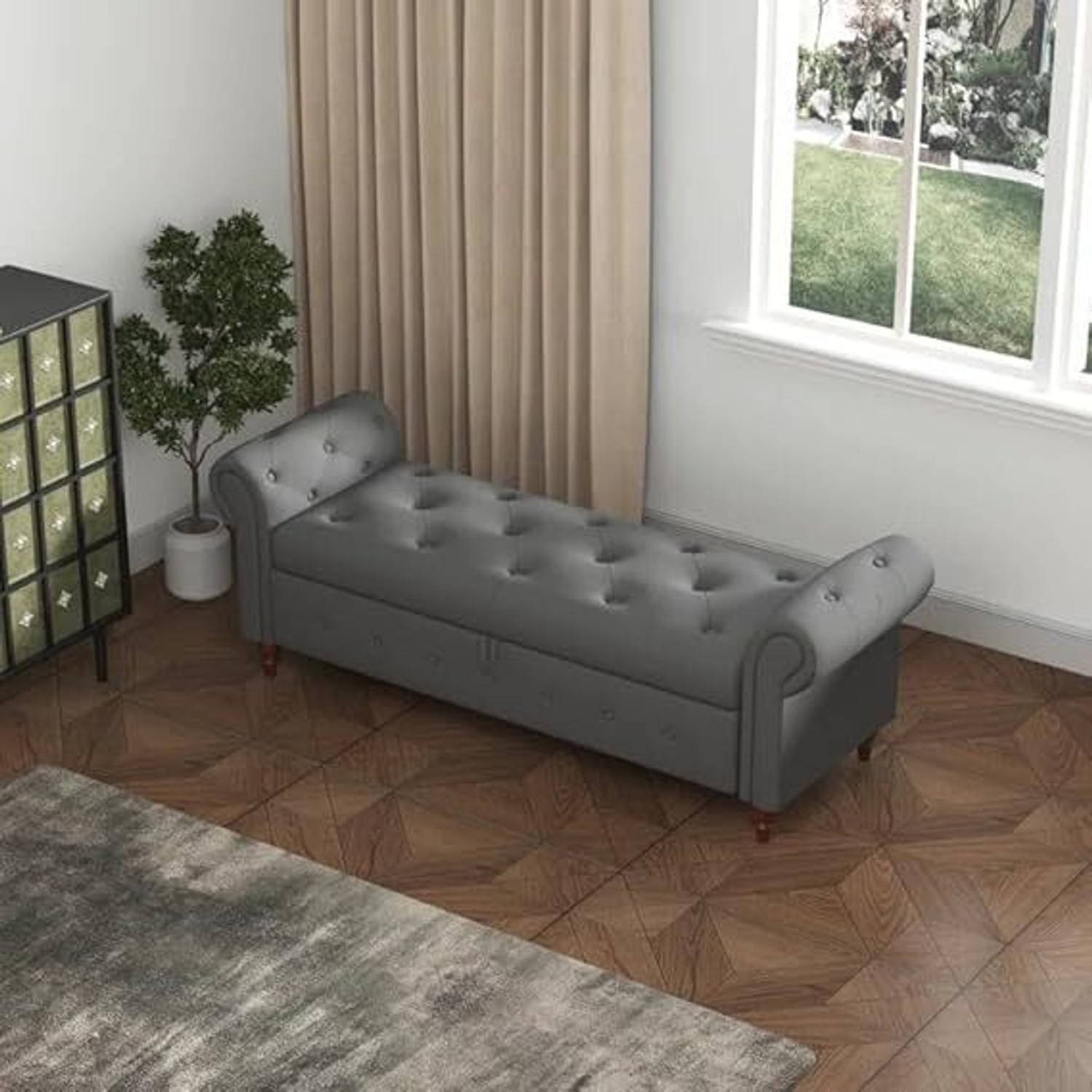 Image of Friends Life CLASSIC LIVING TUFTED CUSION DESIGN 3 SEATER BENCH /OTTOMAN / SOFA FOR HOME Solid Wood Diwan