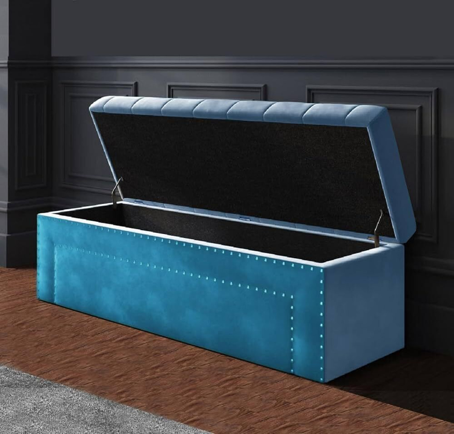 Image of Wu Dtimber Upholstered Storage Ottoman Bench with Tufted Cushion Living Room & Bedroom Solid Wood Settee