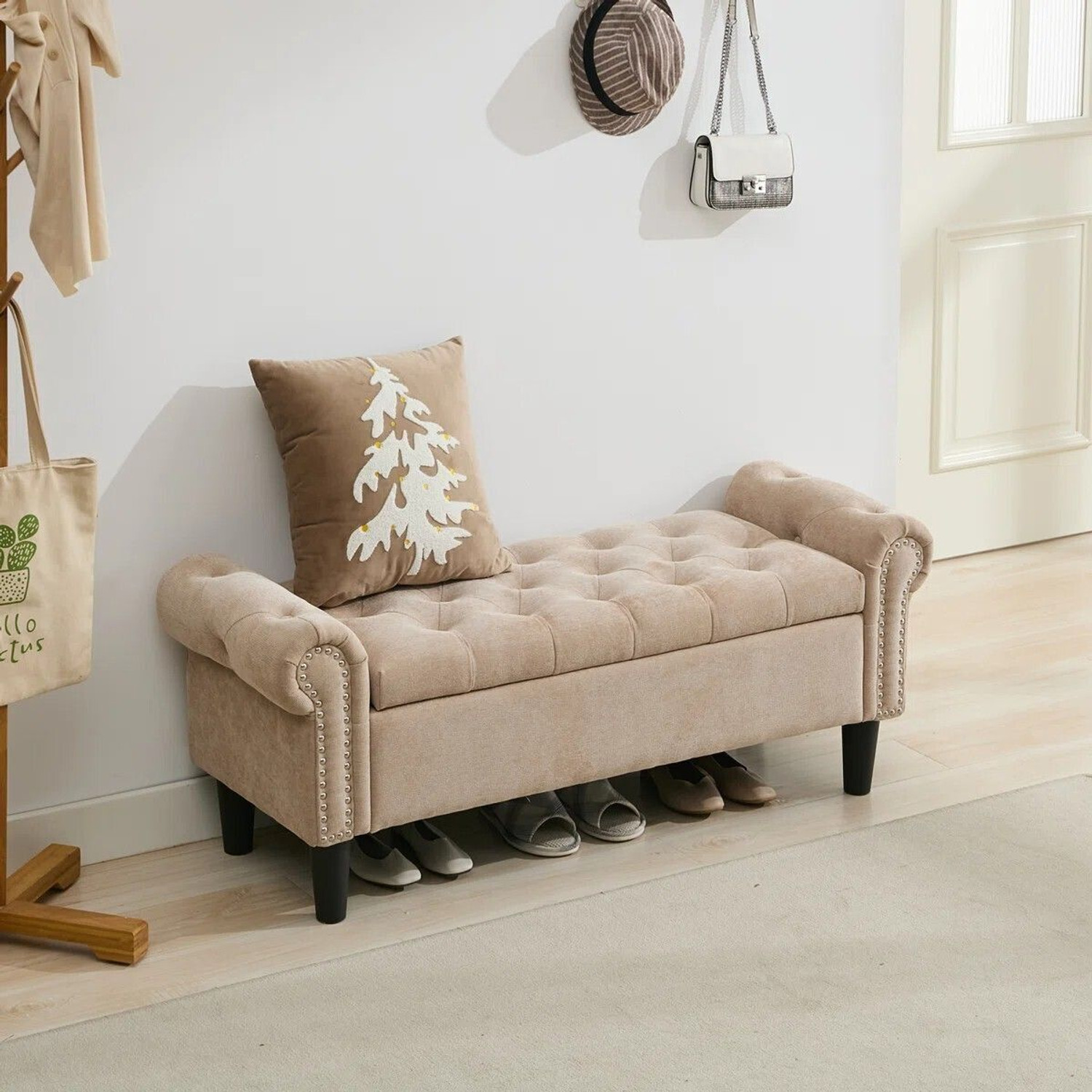 Image of Friends Life CLASSIC LIVING TUFTED CUSION DESIGN 3 SEATER BENCH /OTTOMAN / SOFA FOR HOME Solid Wood Diwan