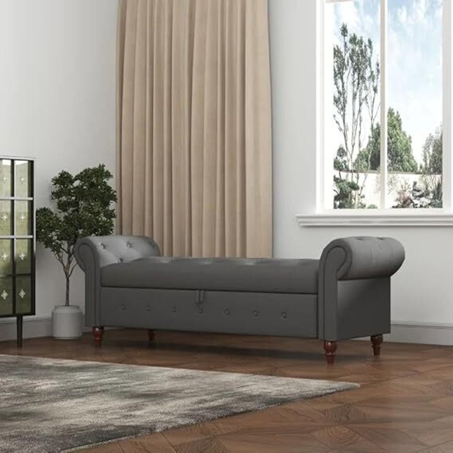 Image of Friends Life CLASSIC LIVING TUFTED CUSION DESIGN 3 SEATER BENCH /OTTOMAN / SOFA FOR HOME Solid Wood Diwan