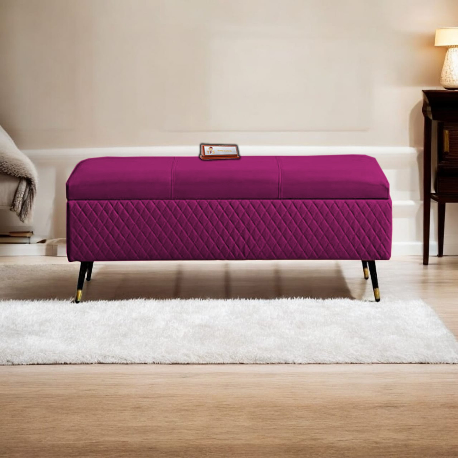 Image of TFS Luxury Quilting Stitches Settee /Sofa with Storage Box For Bedroom /Livingroom Solid Wood Settee