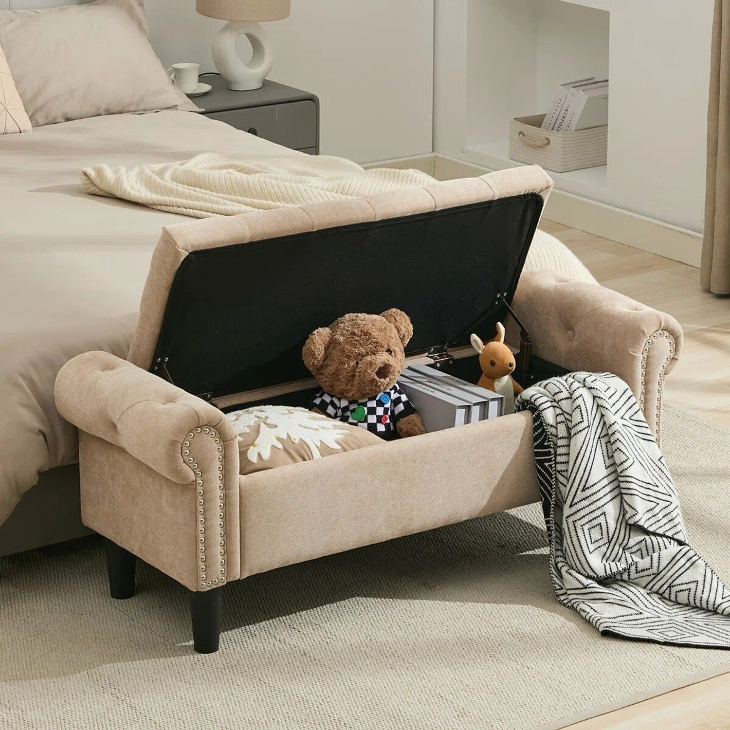 Image of Friends Life CLASSIC LIVING TUFTED CUSION DESIGN 3 SEATER BENCH /OTTOMAN / SOFA FOR HOME Solid Wood Diwan