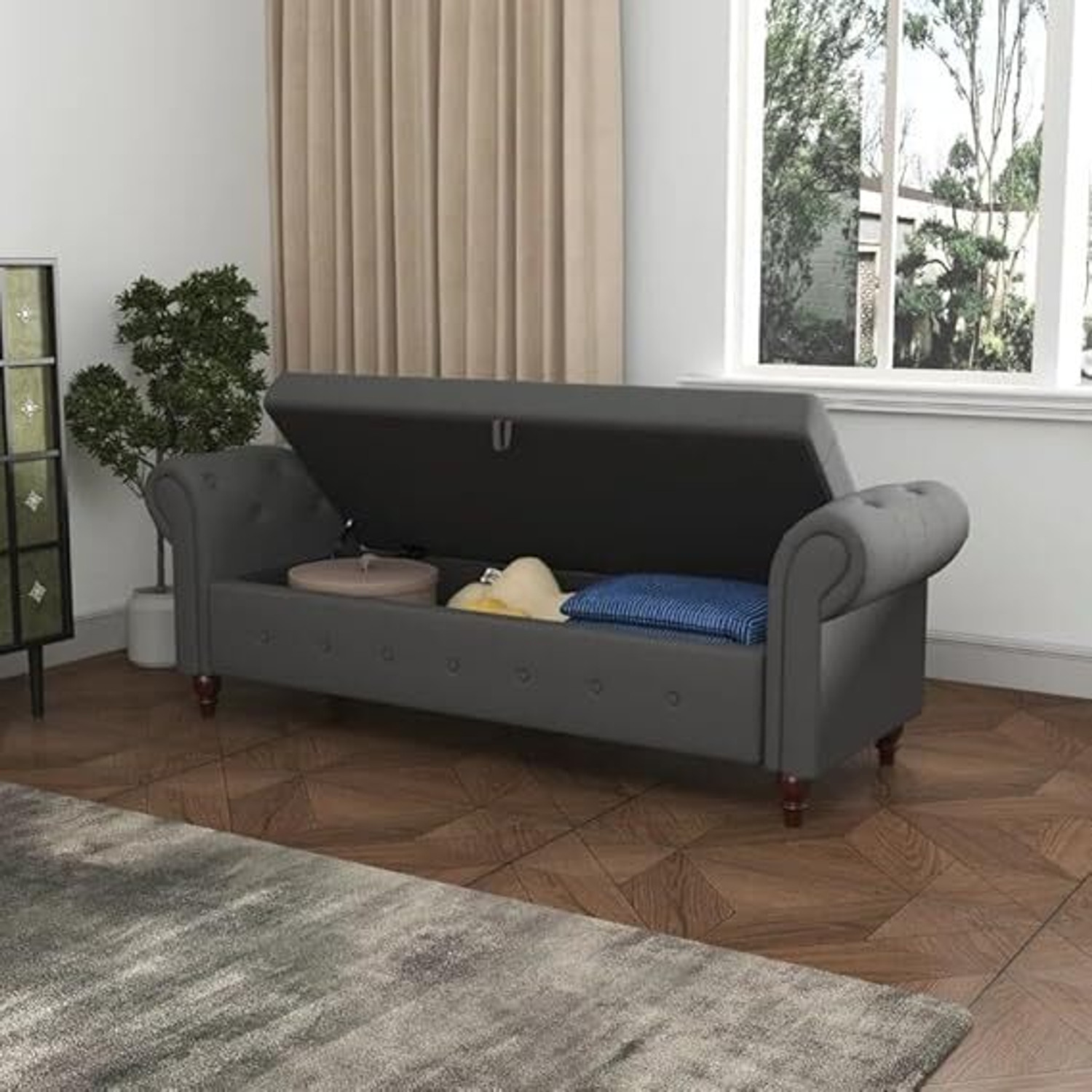 Image of Friends Life CLASSIC LIVING TUFTED CUSION DESIGN 3 SEATER BENCH /OTTOMAN / SOFA FOR HOME Solid Wood Diwan